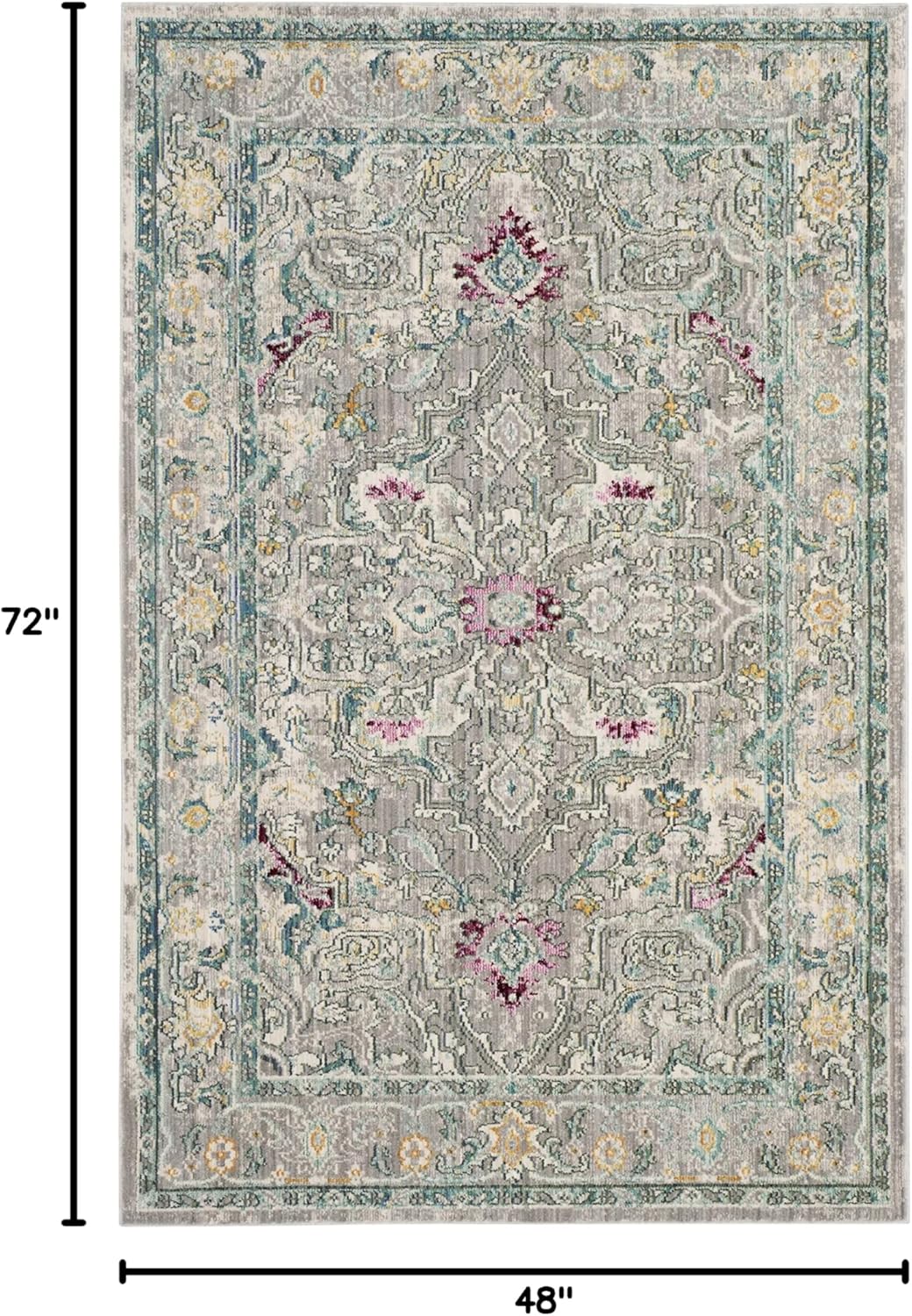SAFAVIEH Mystique Collection Accent Rug - 4' x 6', Grey & Multi, Oriental Boho Distressed Design, Non-Shedding & Easy Care, Ideal for High Traffic Areas in Entryway, Living Room, Bedroom (MYS922R)