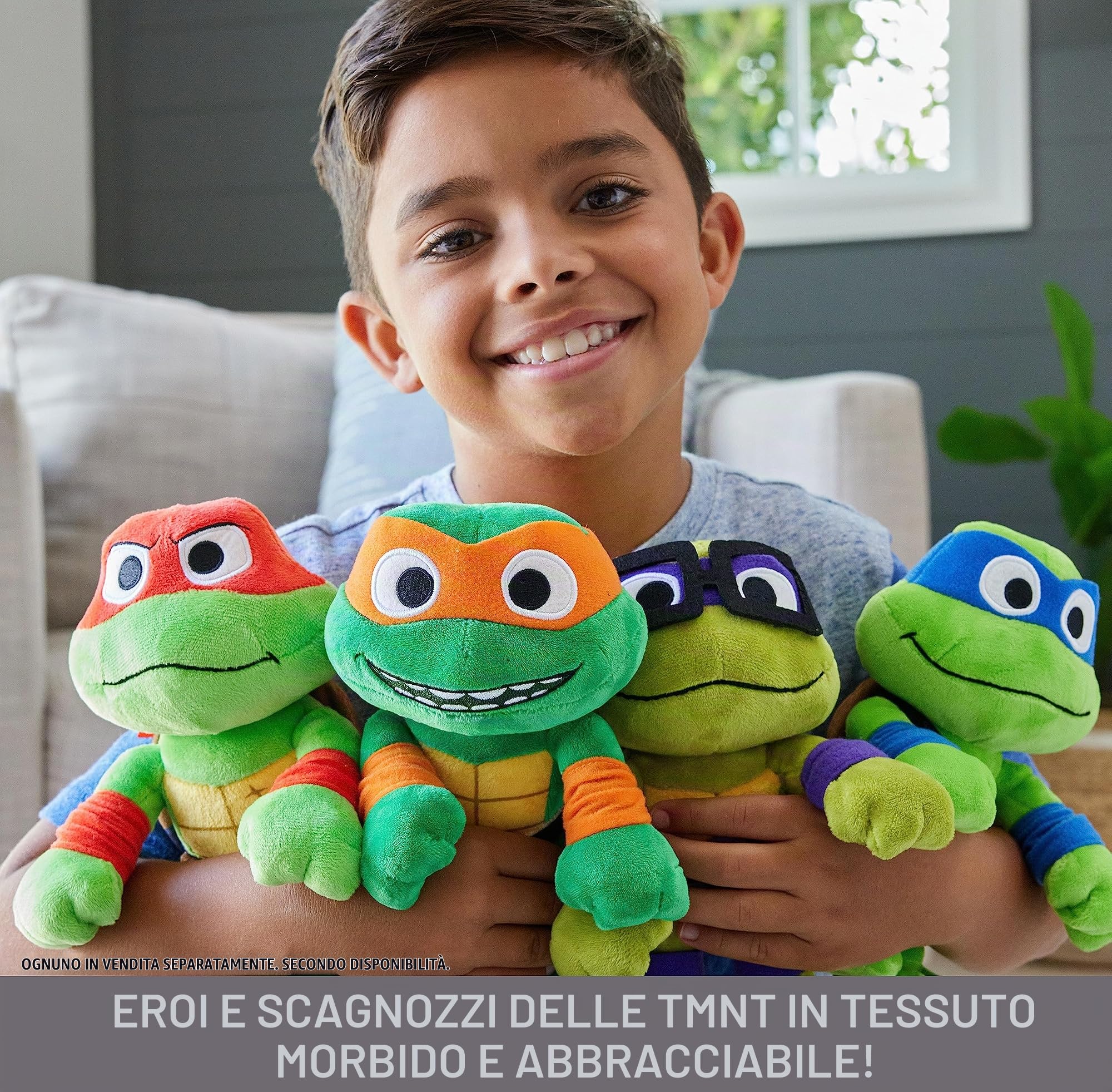 Mattel Tartarughe Ninja: Caos Mutante - Leonardo, morbido peluche alto 20+ cm con maschera blu, look ispirato al Leader Leo del film, giocattolo per bambini, 3+ anni, HRC77