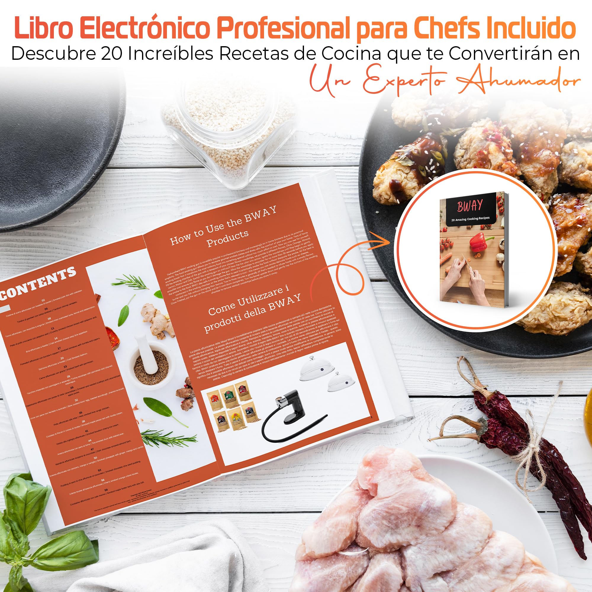 BWAY Ahumador de Alimentos en Frío - Ahumador de Carne con 3 Paquetes de Madera y eBook de 20 Recetas Incluido - Smoker Portátil Ideal para Queso, Pescado y Cócteles