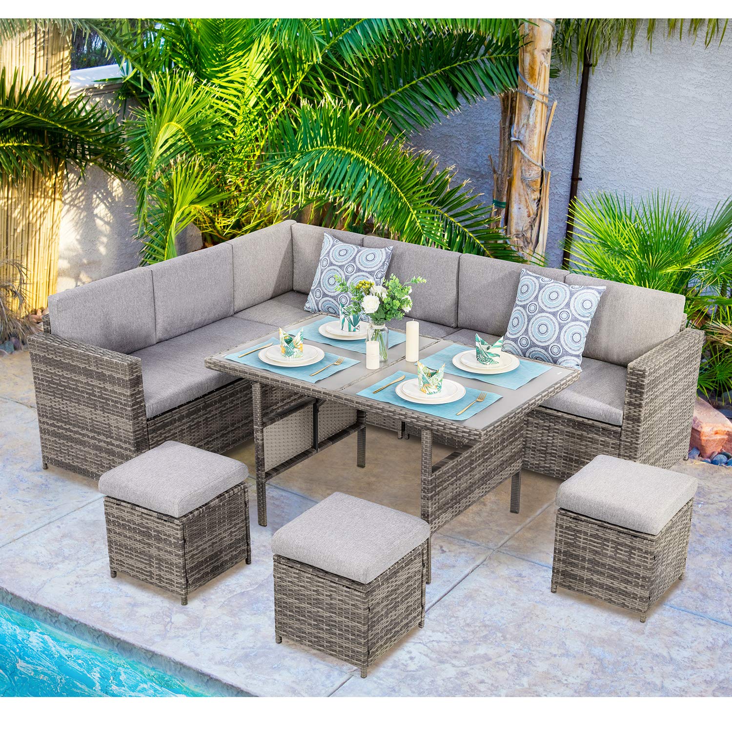 Buy Vongrasig 7 PCS Patio Furniture Set, Outdoor PE Wicker Small Patio