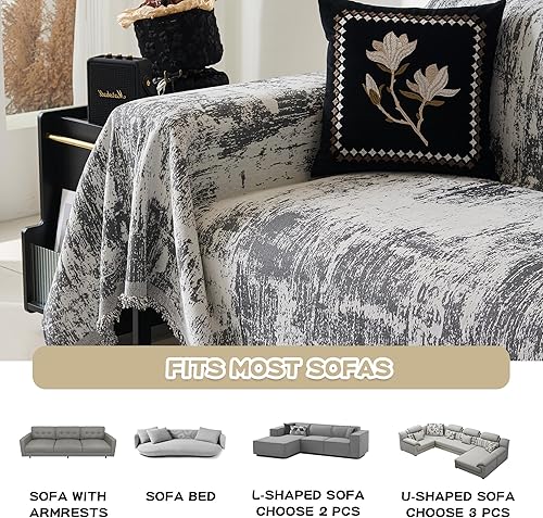 Miniatura 4 de MEETSKY Funda de sofá modular, funda de felpilla lavable con diseño geométrico abstracto para 2 cojines, funda de sofá duradera multiusos para