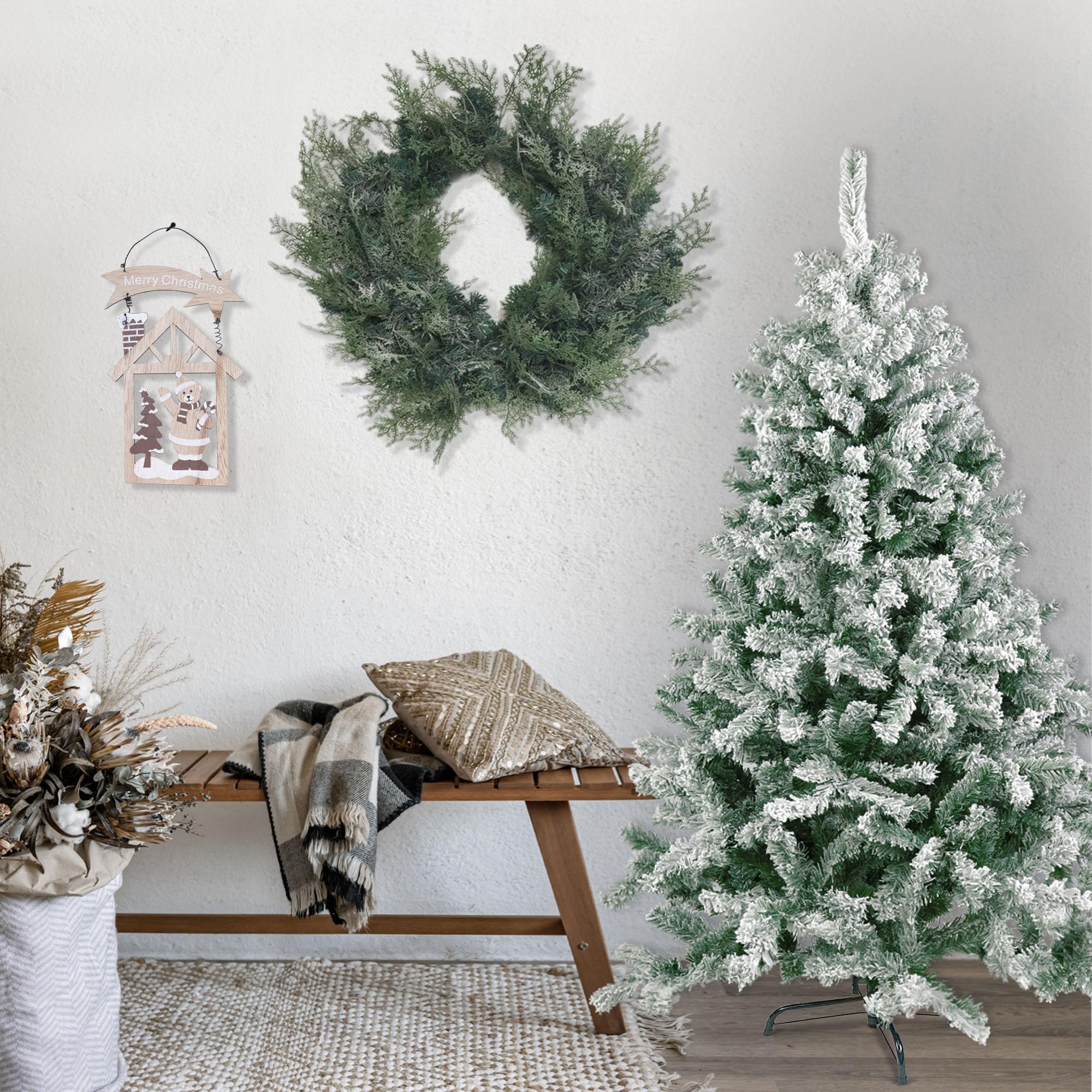 TIENDA EURASIA – Arbol de Navidad Nevado | Color Verde y Blanco | Hierro y PVC | Arbol de Navidad | Soporte de Pie Metálico | Medidas 150, 180 y 210 cm (150 cm - 230 Ramas)