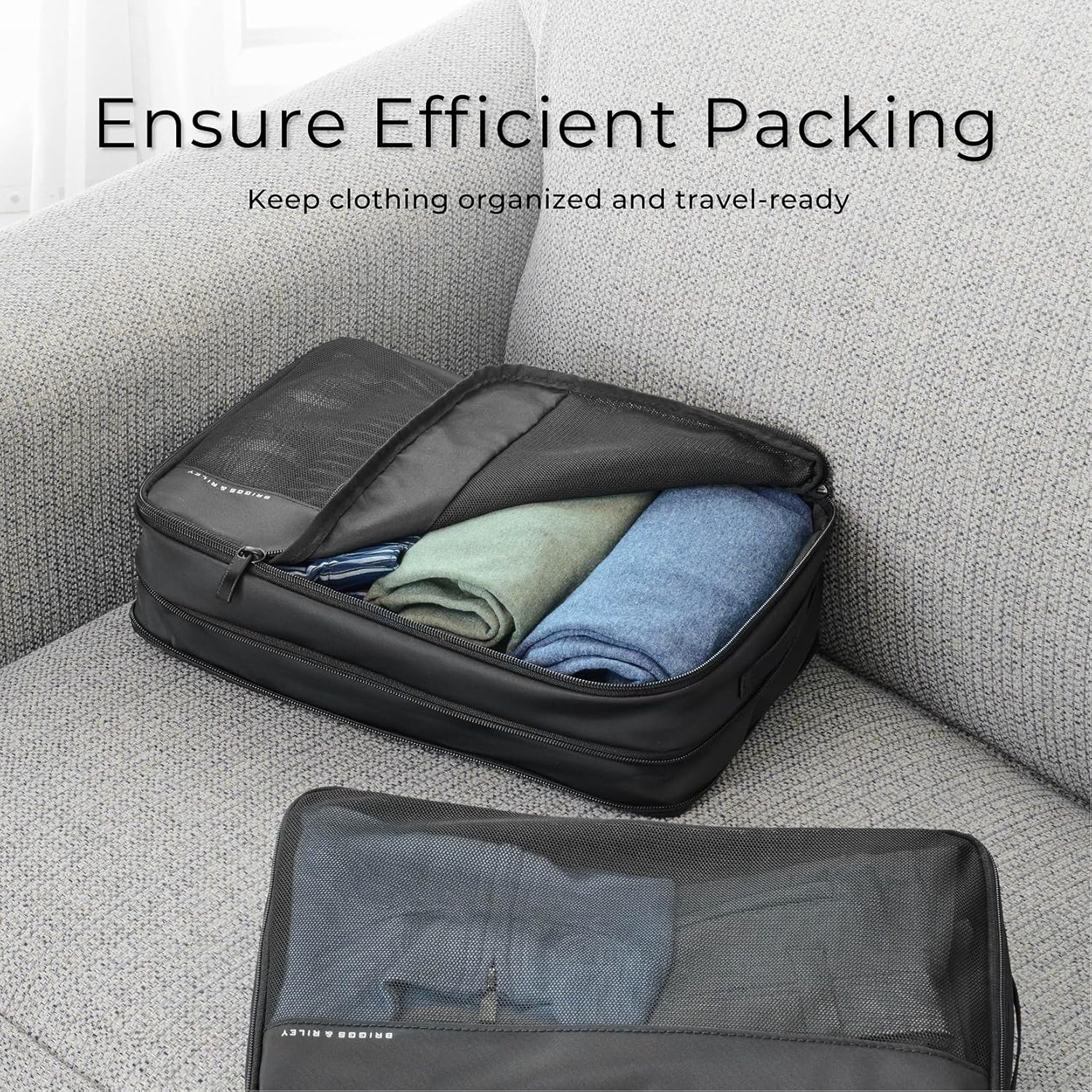 Briggs & Riley Carry On Compression Packing Cube Set - Bag Organizer for Suitcase & Luggage, Travel Essentials for Women & Men, Pack Accessories for Vacation, Maximize Storage Space - 3-Piece, Black - Image 5