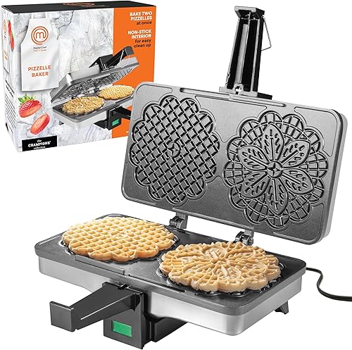 MasterChef Pizzelle Maker, prensa eléctrica antiadherente para hornear galletas, prepara dos golosinas caseras de gofres italianos de 5 pulgadas a