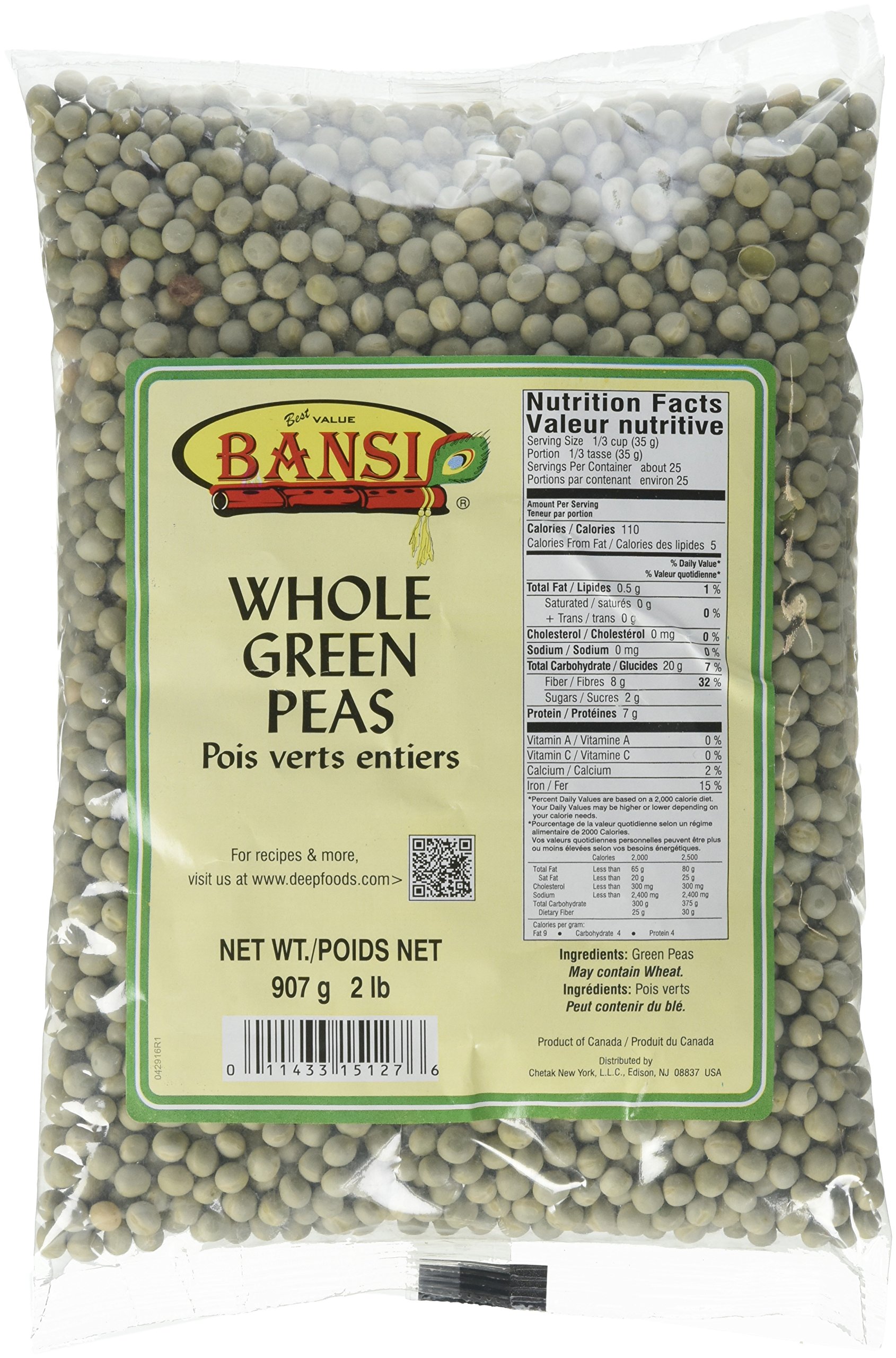 Bansi, Whole Green Peas, 907 Grams(gm)