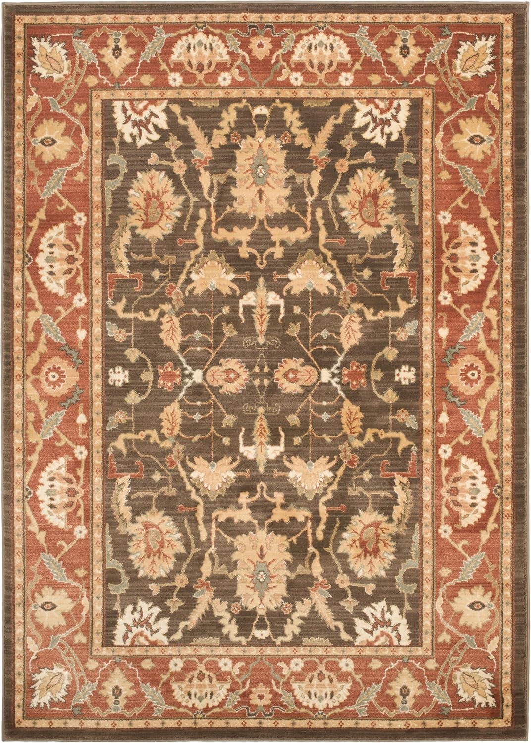 SAFAVIEH Heirloom Collection Area Rug - 6'7" x 9'1", Brown & Rust, Traditional Vintage Design, Non-Shedding & Easy Care, Ideal for High Traffic Areas in Living Room, Bedroom (HLM1666-2537)