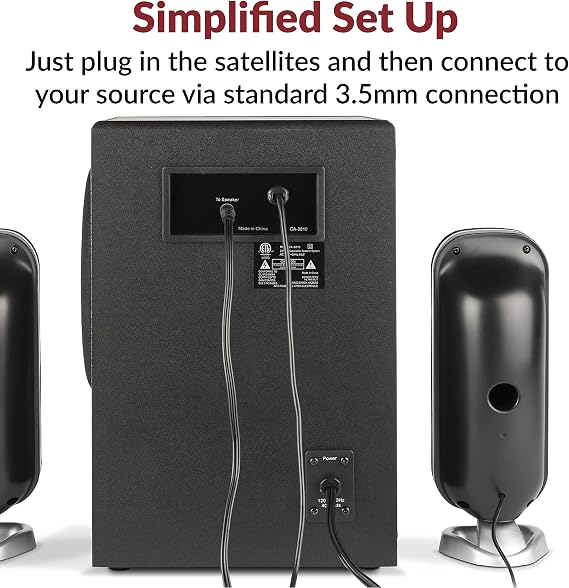 Cyber Acoustics CA-3810 2.1 Multimedia Speaker System with Subwoofer, 80 Watts Peak Power, Strong Bass, Perfect for Music, Movies, and Games