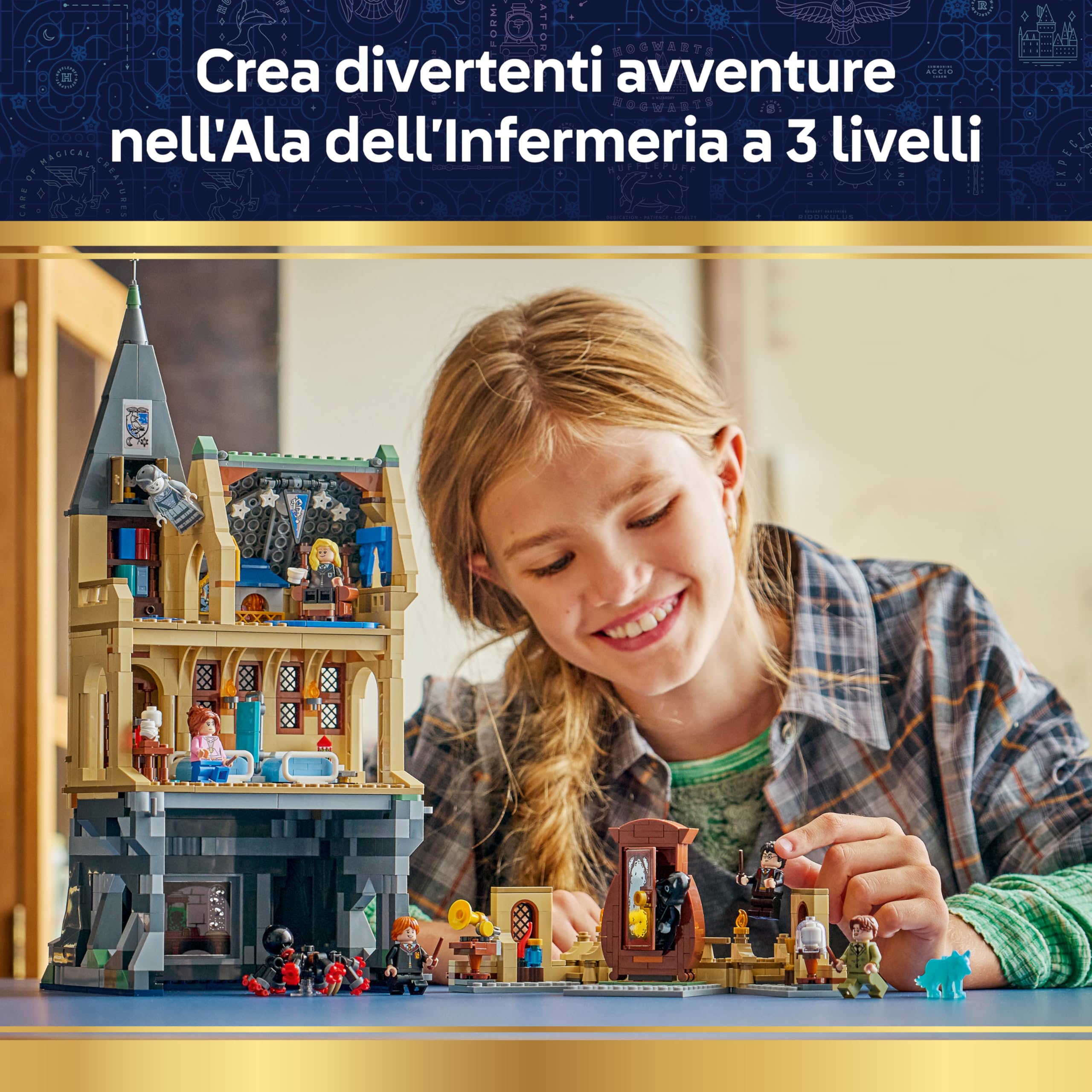 LEGO Harry Potter Castello di Hogwarts: Ala dell’Infermeria Giocattolo - Kit di Modellismo Fai da Te con 7 Minifigure tra cui Hermione e Ron - Idea Regalo per Bambine, Bambini e Fan da 9 Anni - 76463