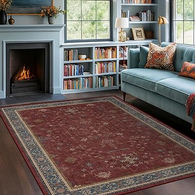 Black Farmhouse Washable 8x10 Area Rugs for Living Room, Bedroom, Dining Room Kitchen Table Rug for Under Table, Office, Dark Charcoal Tumble Stain Resistant Non-Slip Large Washable (8x10 Black/Multi)