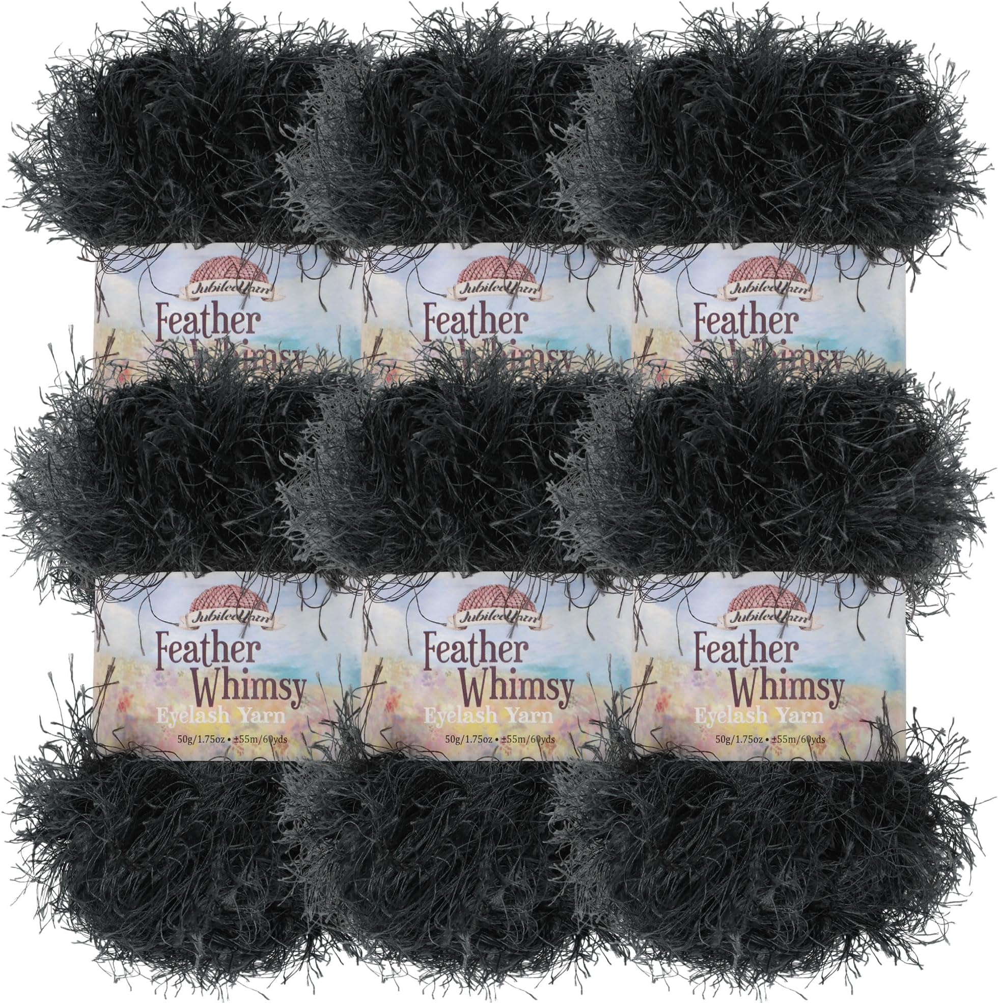BambooMN JubileeYarn Eyelash Fur Yarn - Fine Polyester - 50g/Skein - Black - 6 Skeins