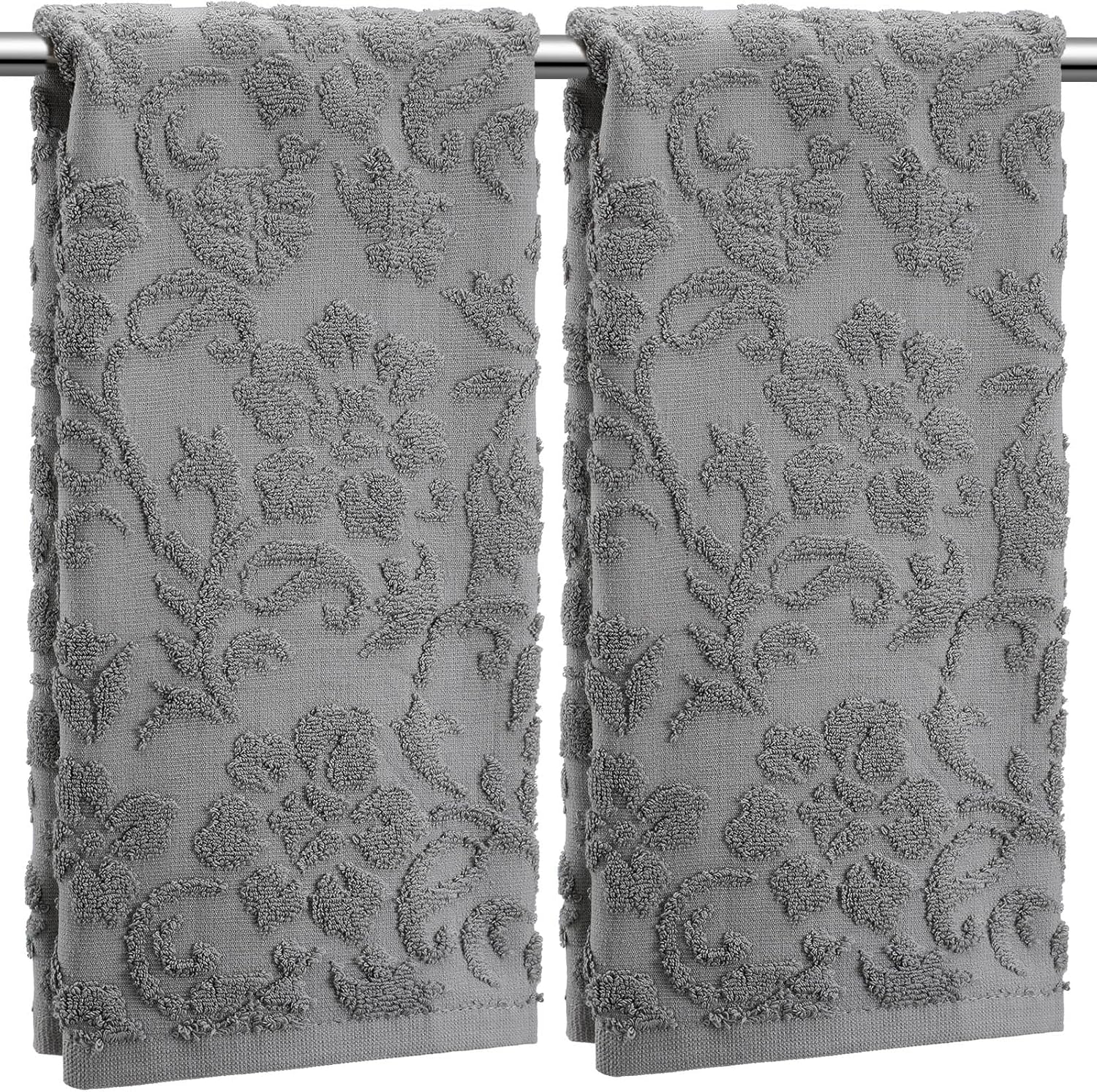 2 Pcs Floral Jacquard Hand Towels for Bathroom Gray Hand Towels 100% Cotton Absorbent Decorative Weave Bath Decor Neutral Bathroom Decor Gift, 13.7 x 29.5 Inch Floral Gray