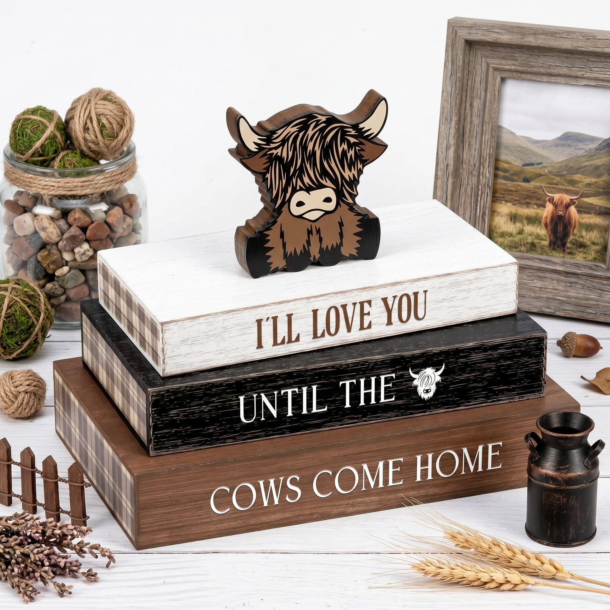 Décoration de table vache des Highlands en bois idée cadeau maison