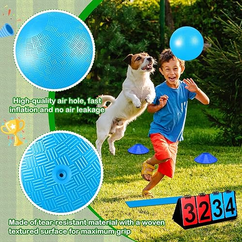 Miniatura 21 de Jenaai Juego de 18 piezas de kickball deportivo, incluye bola de parque infantil, 5 bases de goma para lanzar, bolsa de red, 10 conos de línea