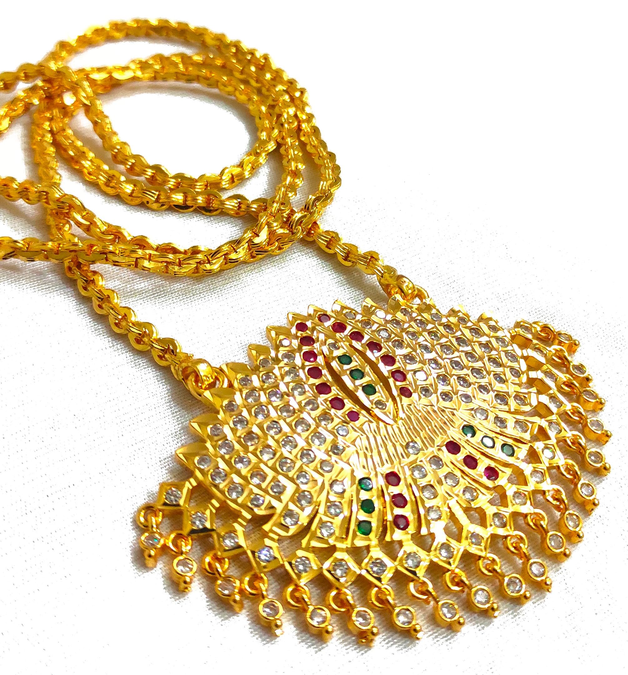 Samukkaras Fashions One Gram Micro Gold Plated Long Chain with Lotus Impon Stone Dollar for Womens and Girls/Impon Dollar Chain for Womens (B0CVMQNQZT) Amazon Price History, Amazon Price Tracker