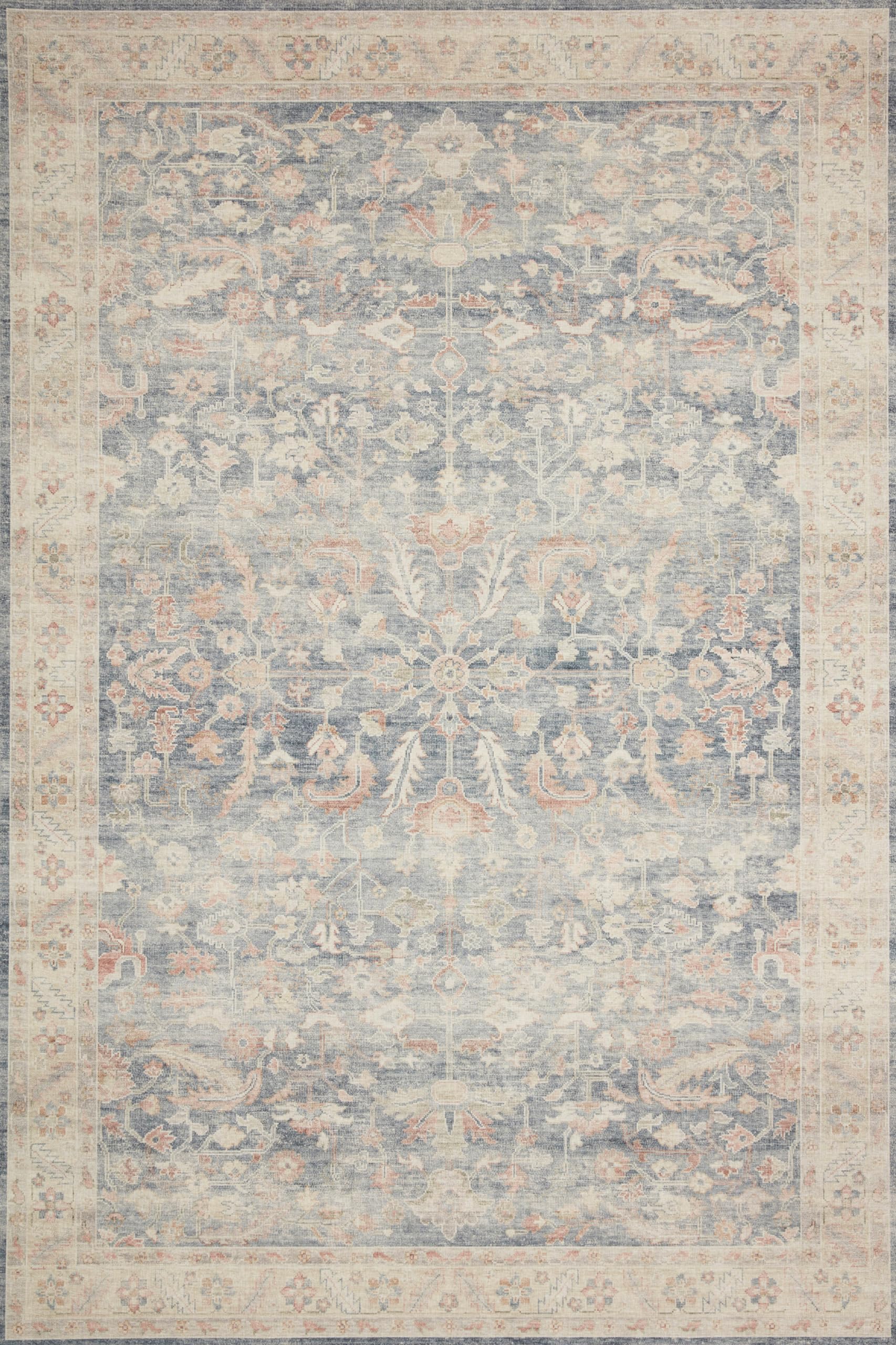 loloi ii hathaway collection hth-02 denim / multi 2'-6" x 7'-6", .25" thick, runner rug, soft, durable, printed, modern, low pile, non-shedding, easy clean, living room rug