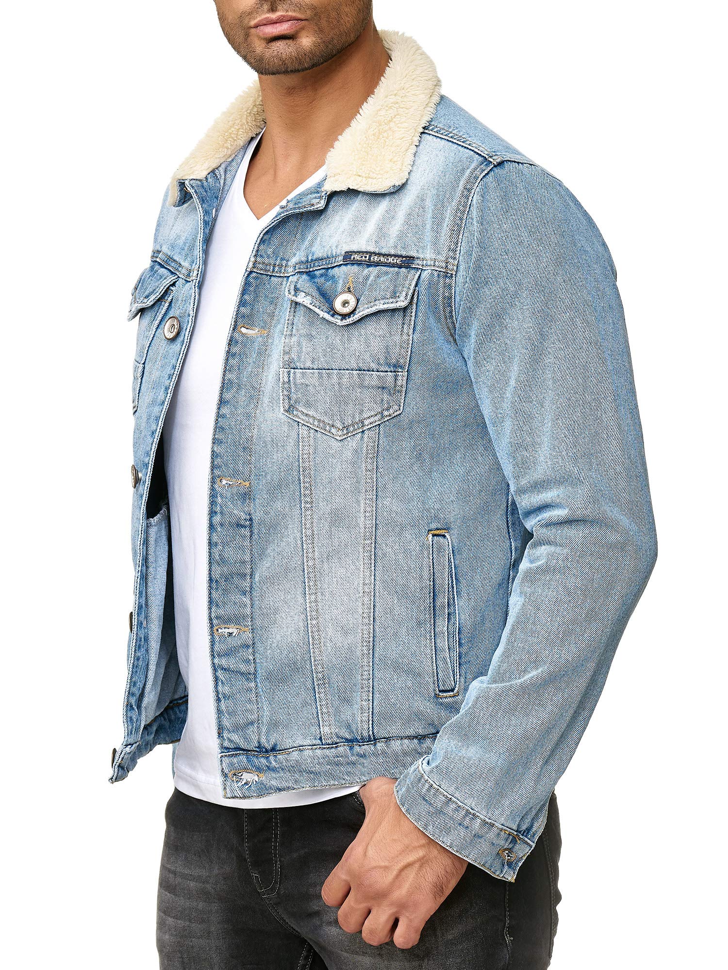 RED BRIDGE Chaqueta Manga Larga de Jean Vintage para Hombres Sherpa Piel Denim Jacket