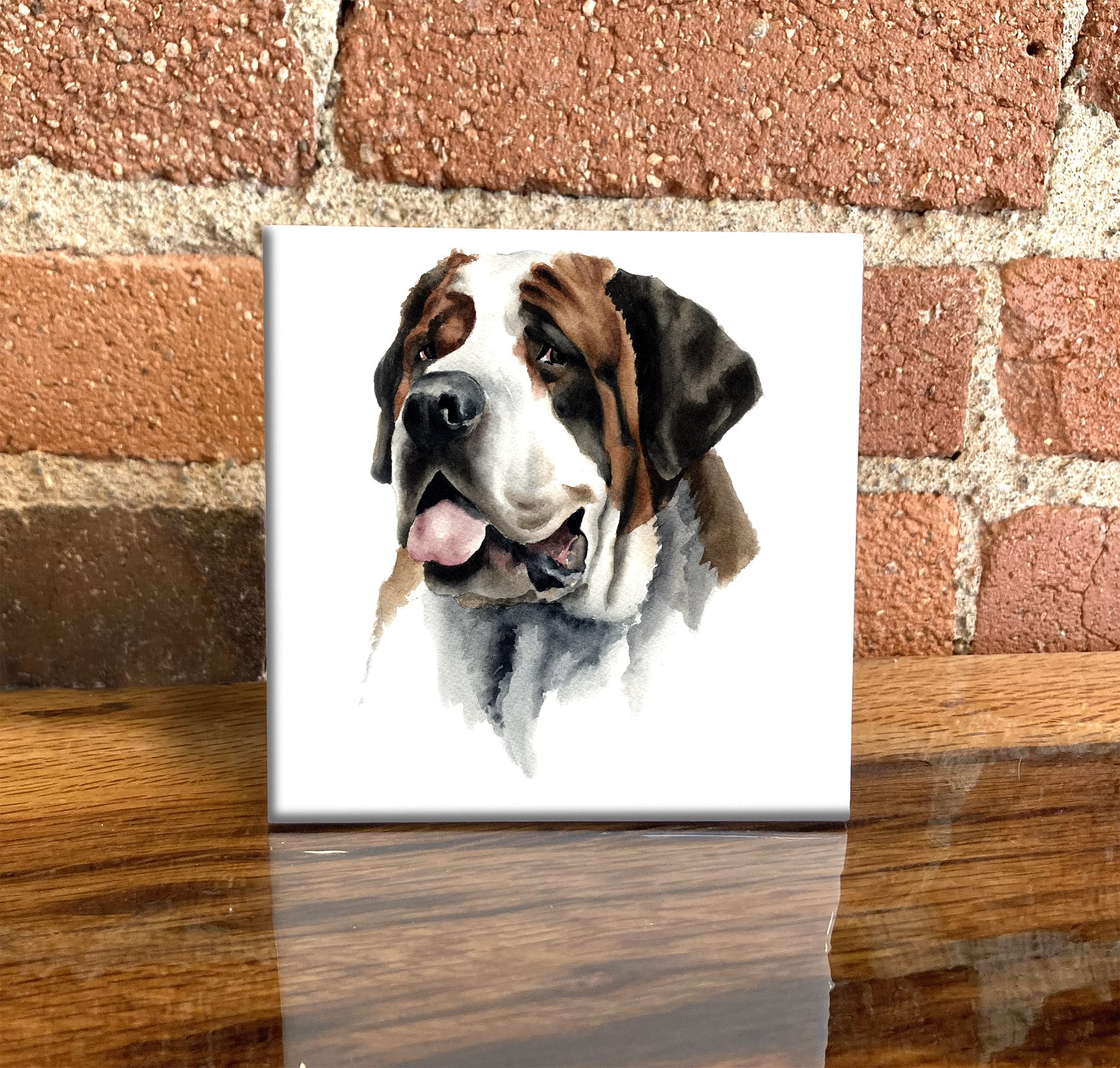 Saint Bernard Traditional Watercolor Dog Art Decorative Tile (4.25 X 4.25)