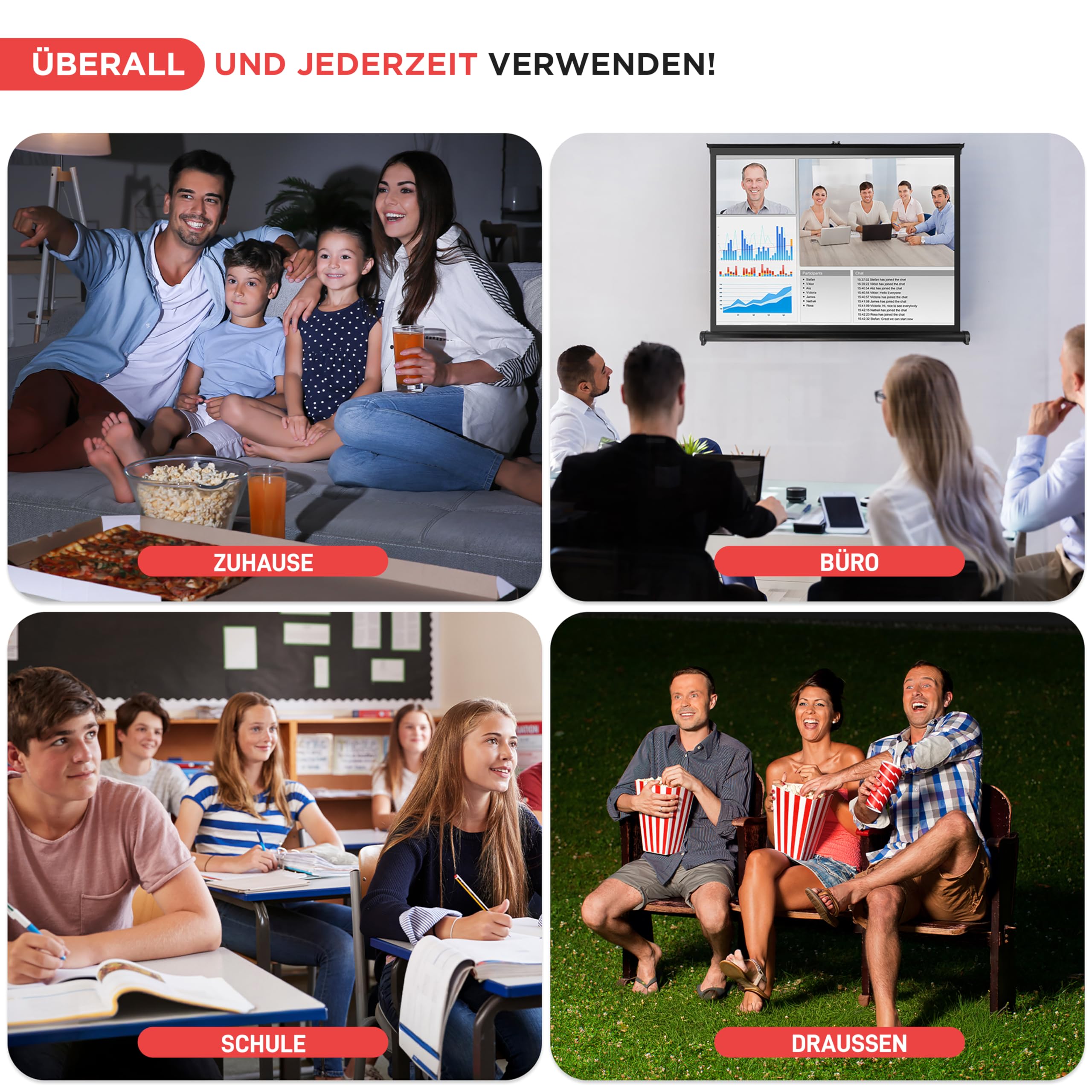 Pyle Beamer Rollo- Leinwand, 40 Zoll 91x68cm, 4:3 4K Projektorleinwand Ausziehbar & Tragbar mit Schwarzem Rahmen, Ideal für Heimkino, Büro, Präsentationen, Schule