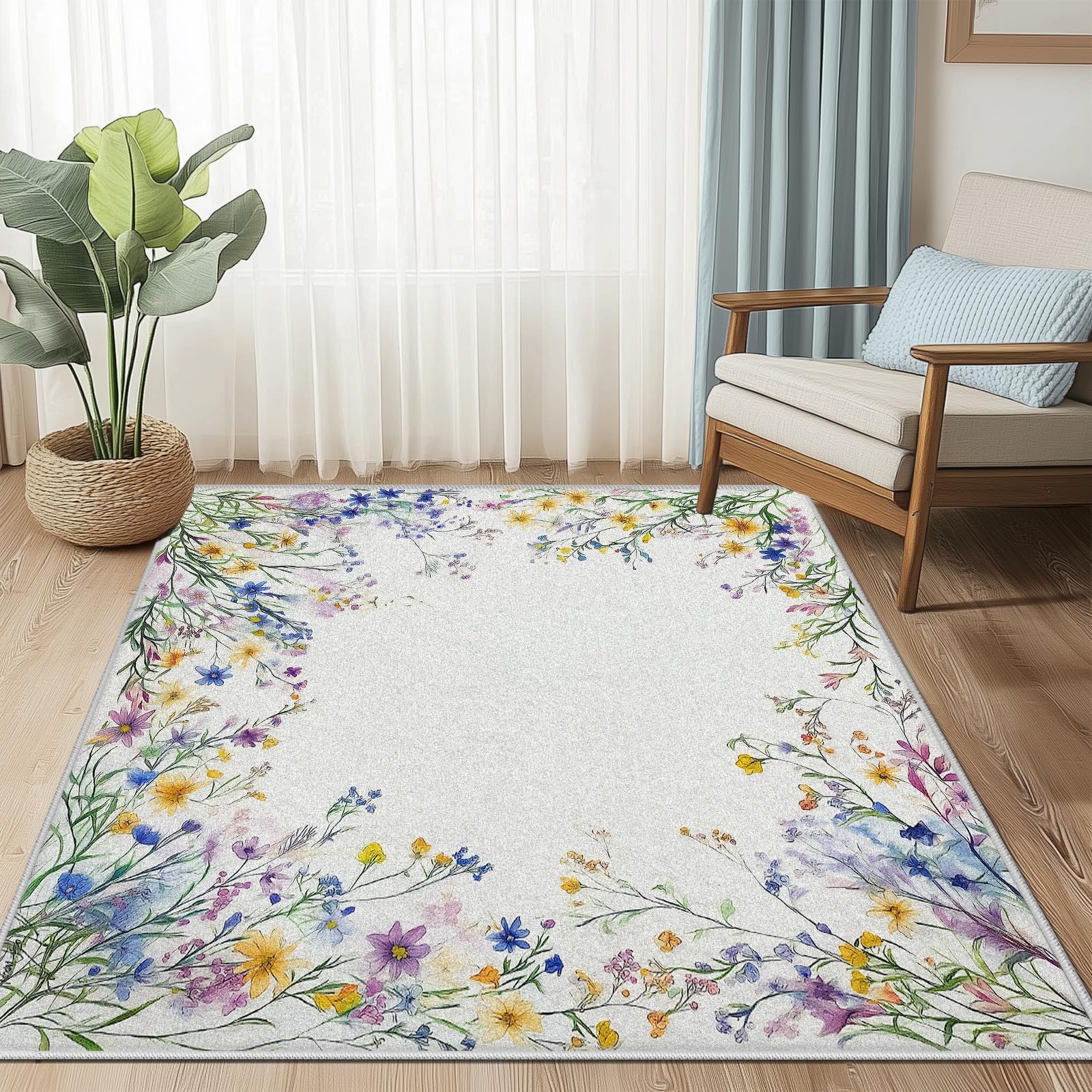 Tapis de sol antidérapant aquarelle floral pour salon moderne