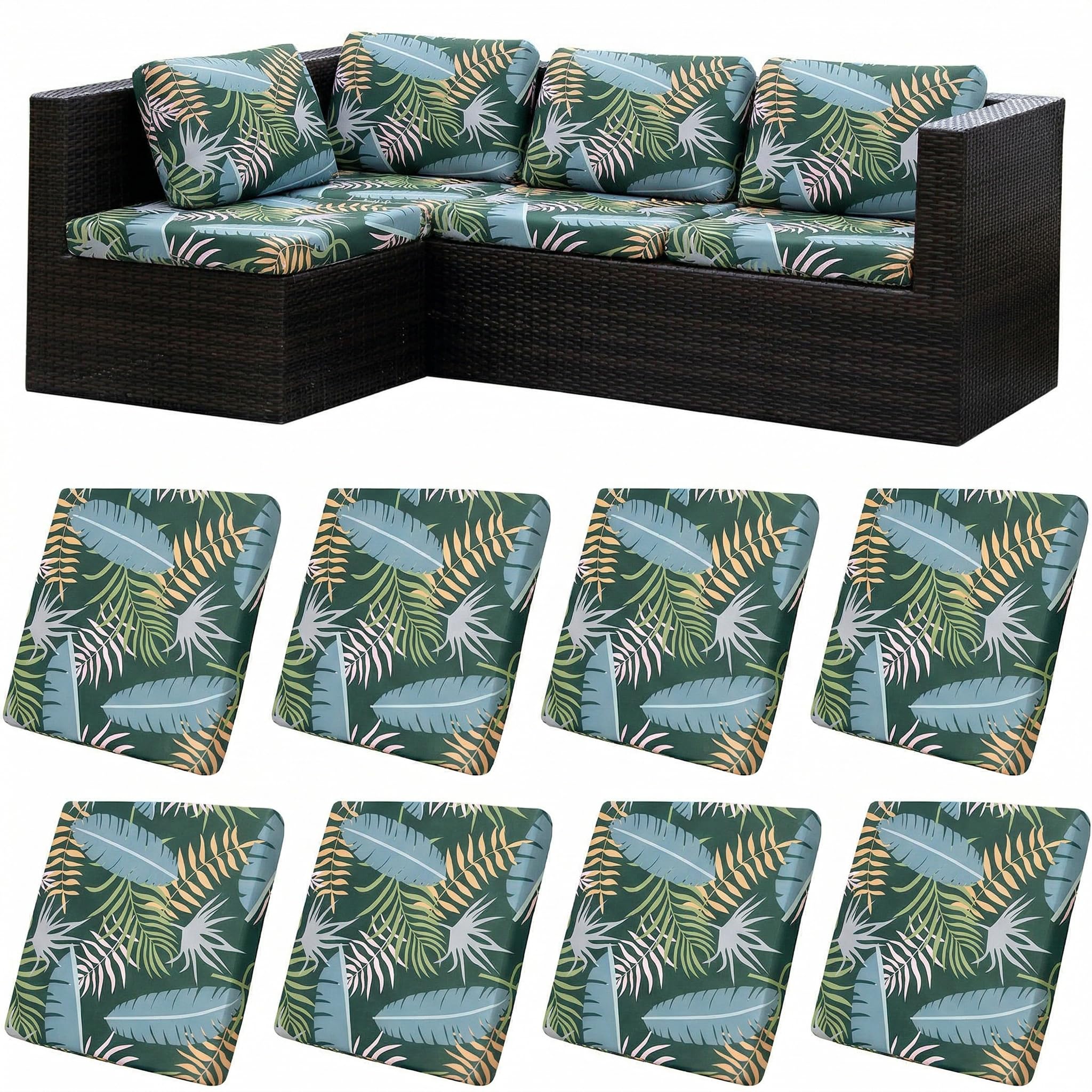 LiveGo Housses de coussin de terrasse d'extérieur, housses de rechange lavables pour canapé et canapé d'extérieur, douces et durables pour meubles de terrasse (8, forêt verte)