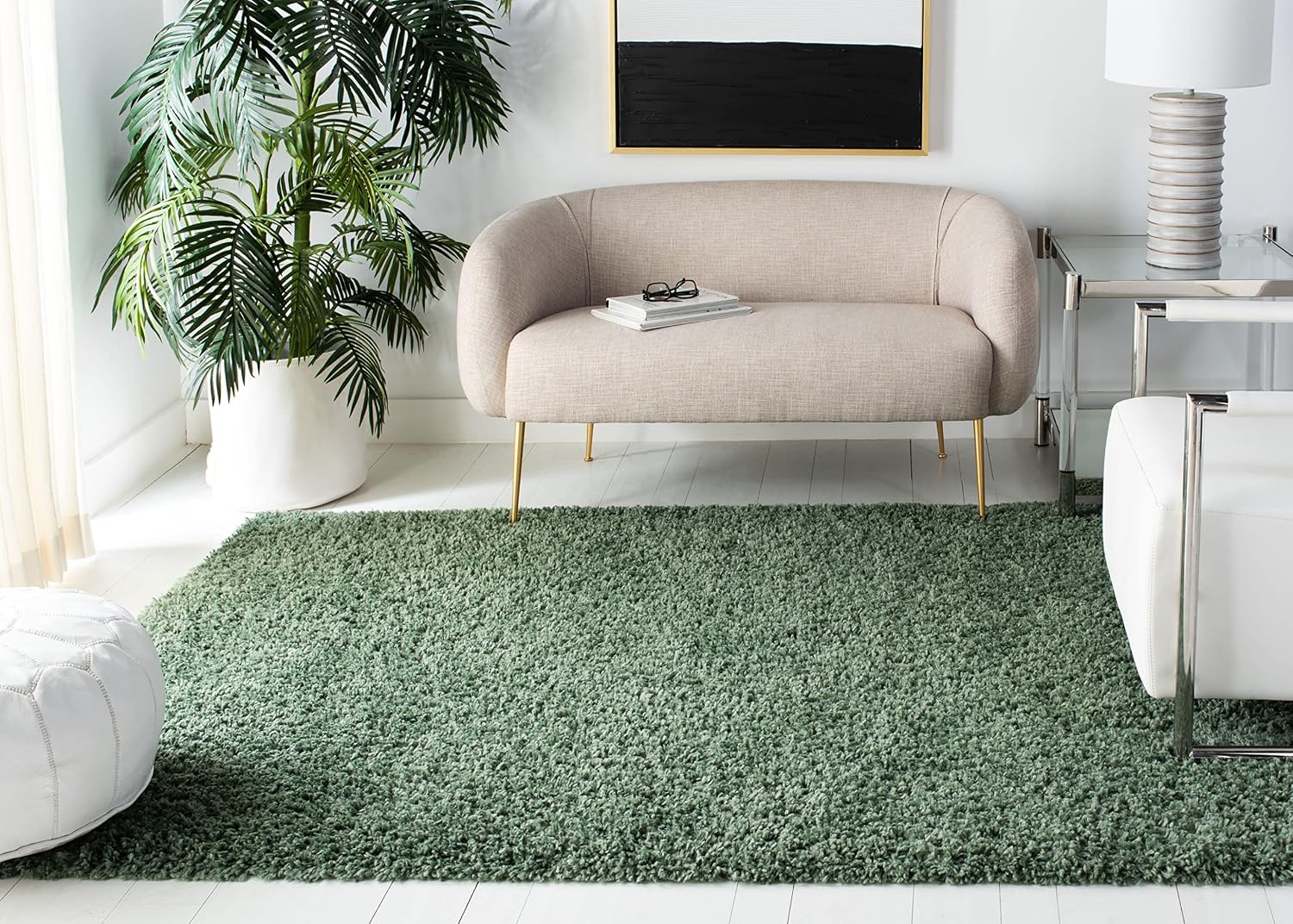 SAFAVIEH August Shag Collection Area Rug - 10' x 14', Green, Solid Design, Non-Shedding & Easy Care, 1.5-inch Thick Ideal for High Traffic Areas in Living Room, Bedroom (AUG200Y)
