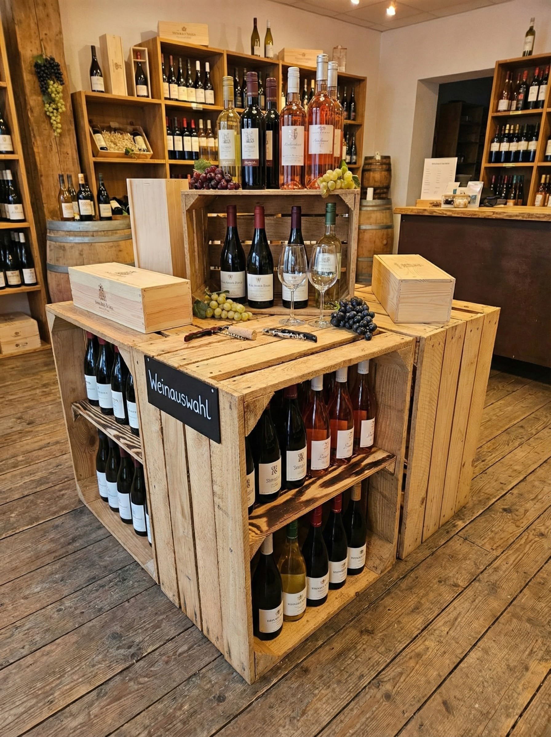 teramico Lot de 4 caisses en Bois d'occasion Vintage - Caisses à Fruits/vin d'origine de la Culture fruitière avec Compartiment de Rangement - 50 x 40 x 30 cm - Lot de 4-2 étagères Courtes