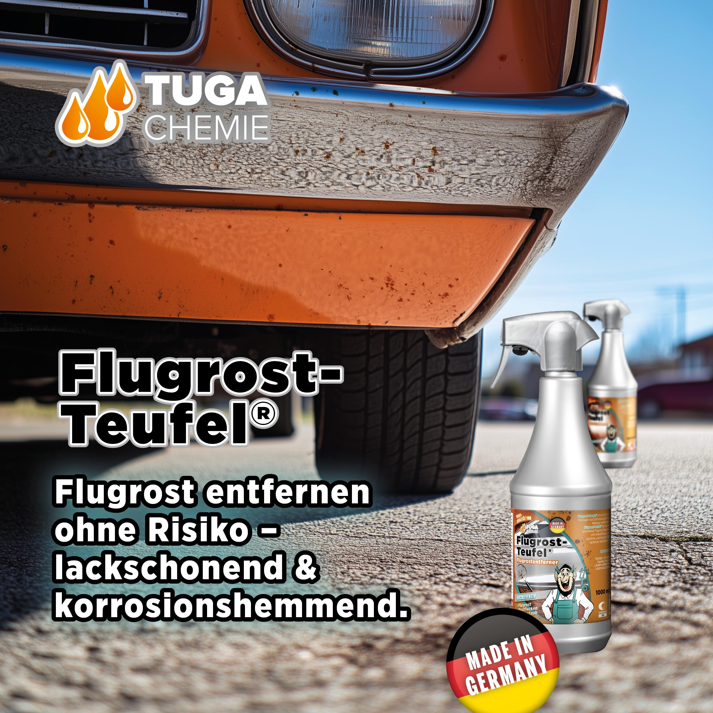 TUGA Chemie Flugrost-Teufel Flugrostentferner pH hautneutral, 5 L Kanister | für Lack, Chrom & Felgen, pH-hautneutral, mit Wirkindikator, Made in Germany