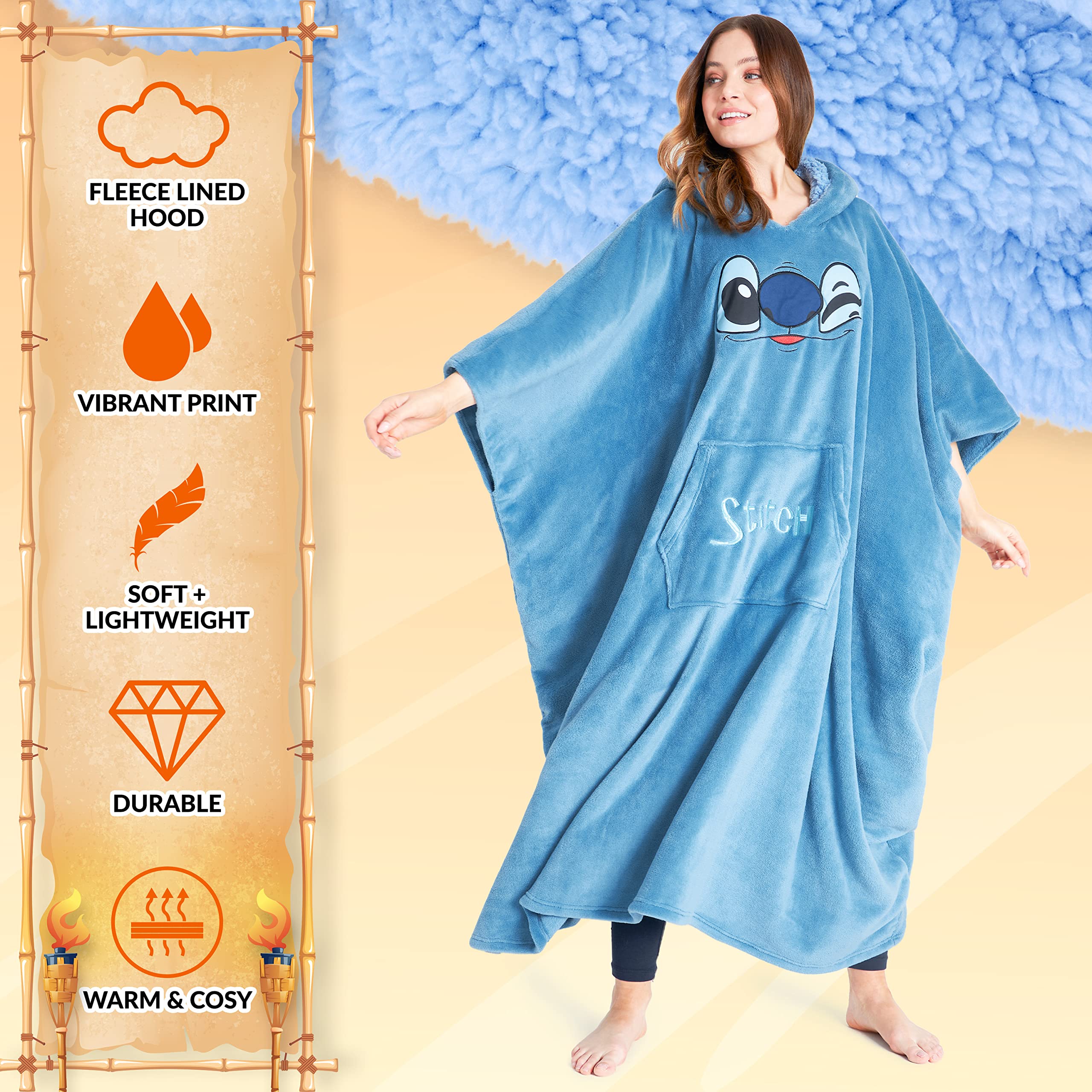 Disney Felpa Donna Ragazza Felpa Coperta Oversize Pile Taglia Unica Stitch