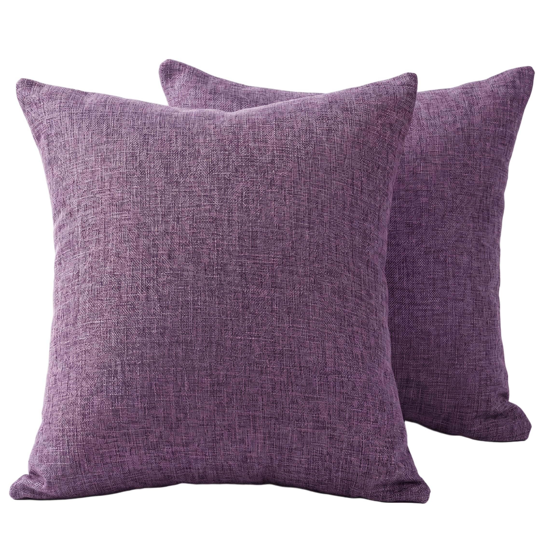 Xoeryoy 2 Pack Lavender Pillow Covers, Thick Linen Pillow Cases Purple Throw Cover for Bed, Sofa, Couch, Office, 18x18in