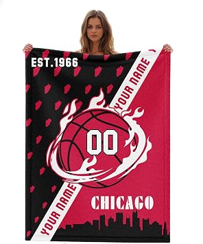 Custom Basketball Blanket Printed in USA Customized City Silhouette Team Color Patchwork Throw Blankets Personalized Basketball Home Decor Fans Gift Name Number 40"x30", 50"x40", 60"x50", 80"x60