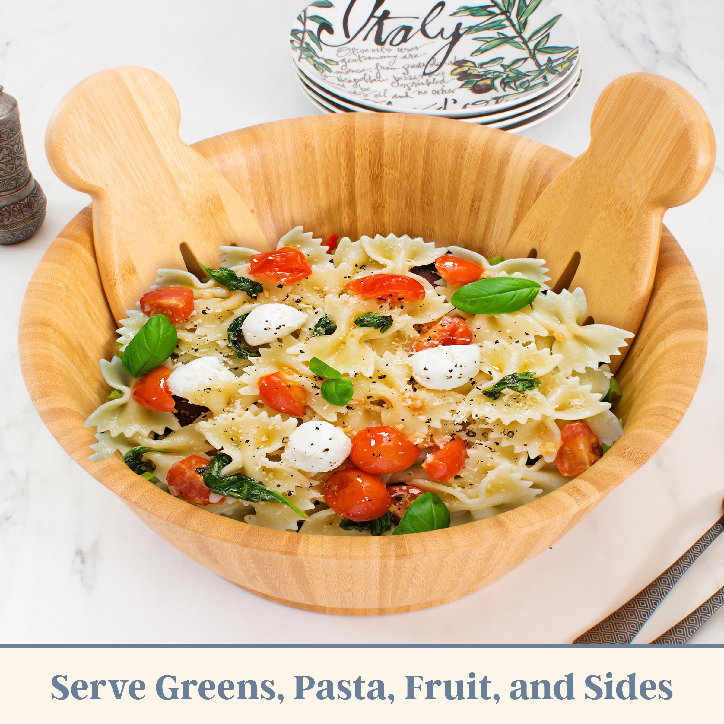Totally Bamboo Salad Hands, juego de 2 servidores de ensalada de madera de bambú, ideal para lanzar y servir ensalada, pasta y más