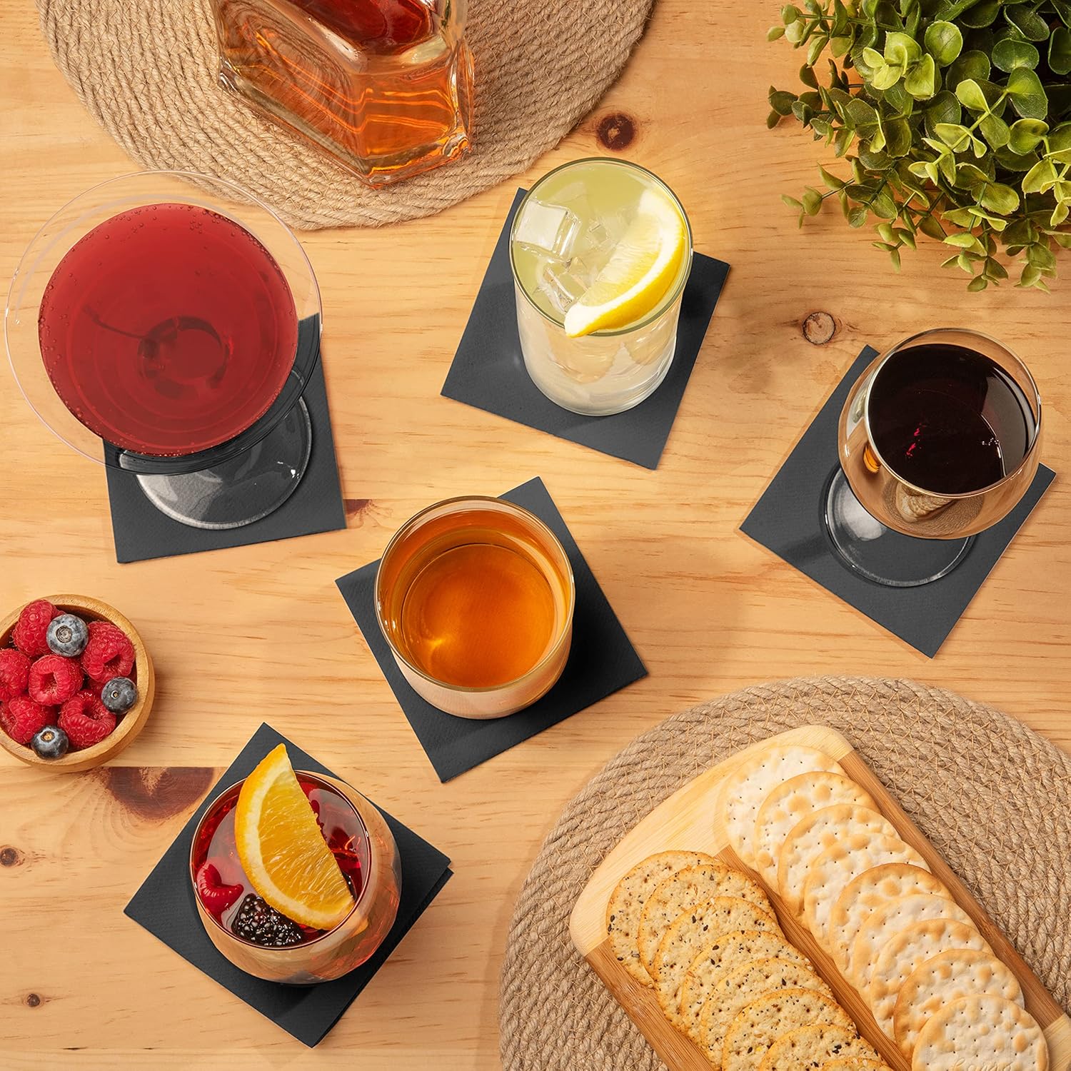 AMERICAN HOMESTEAD Black Cocktail Napkins - Premium 4.75"x4.75" Disposable Linen-Like Beverage Napkins - Bulk Square Party Bar Serviettes for Weddings, Parties, Events, and Everyday Use - 600 Count