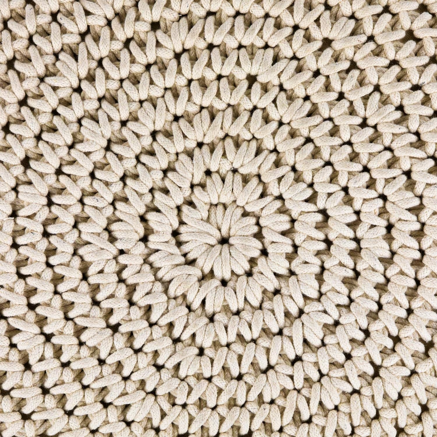 Northlight 18" Solid Cream Macrame Round Handmade Cotton Pouf Ottoman