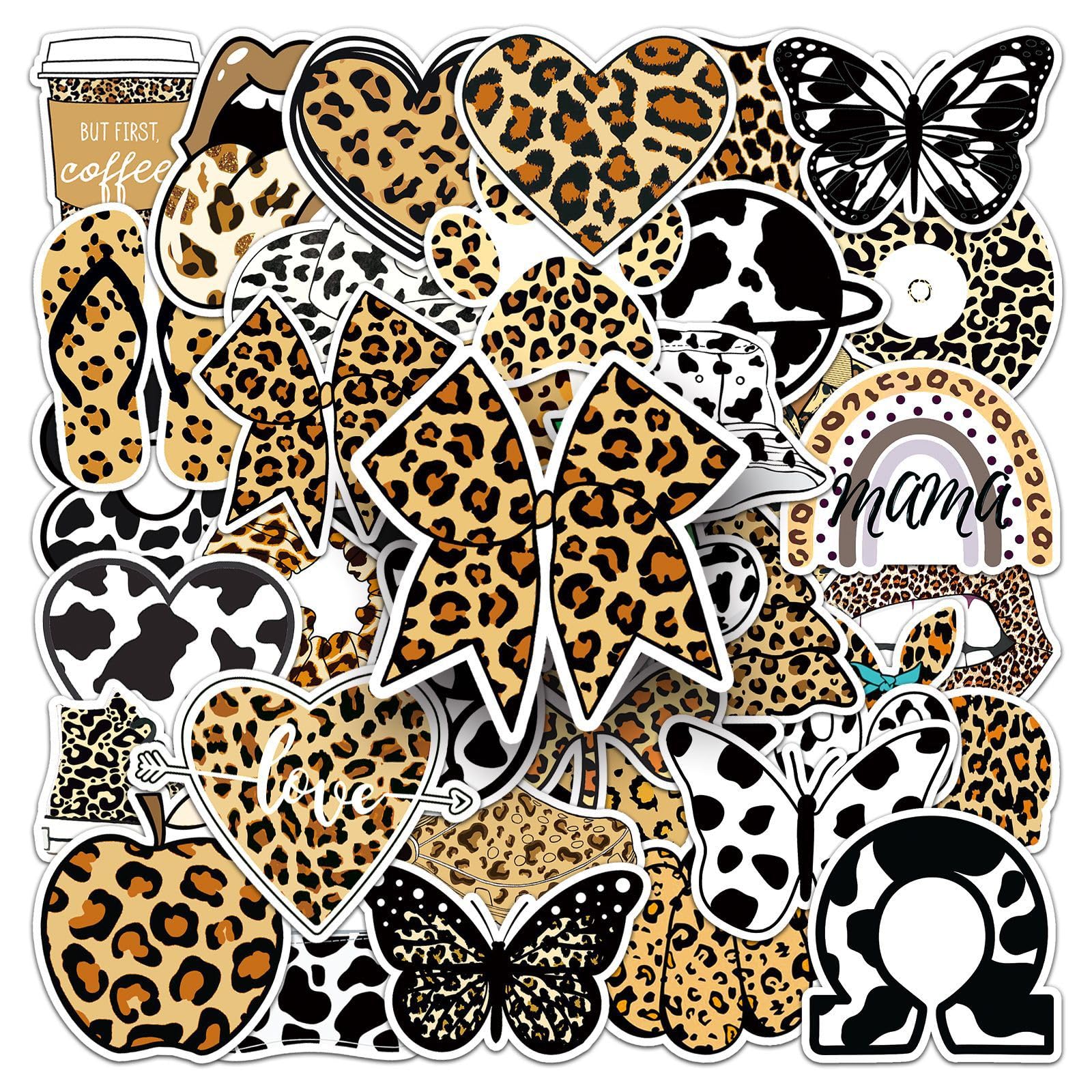 Auceko Men's Leopard Print 50Pcs Stickers - Teens Boys & Girls Skateboard Guitar Laptop Luggage Car Bike Water Bottle Birthday Party Supplies