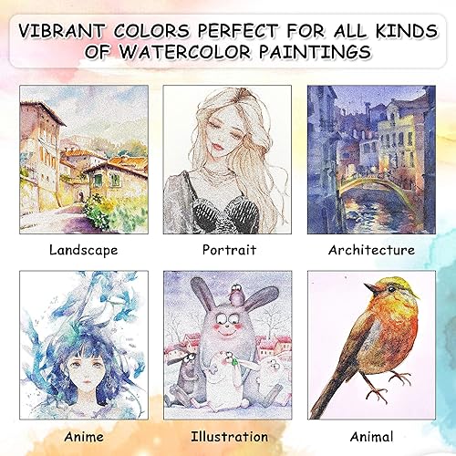 Miniatura 9 de Shuttle Art - Pinturas de acuarela metálicas, 24 colores de pintura de acuarela con purpurina en medias sartenes con pincel de agua, almohadilla de
