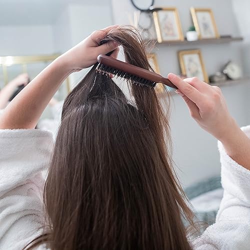 Miniatura 3 de Cepillo de cerdas de jabalí y nailon peine de burlas con cola de rata para secciones de cabello para control de bordes peinado alisado y peinado de