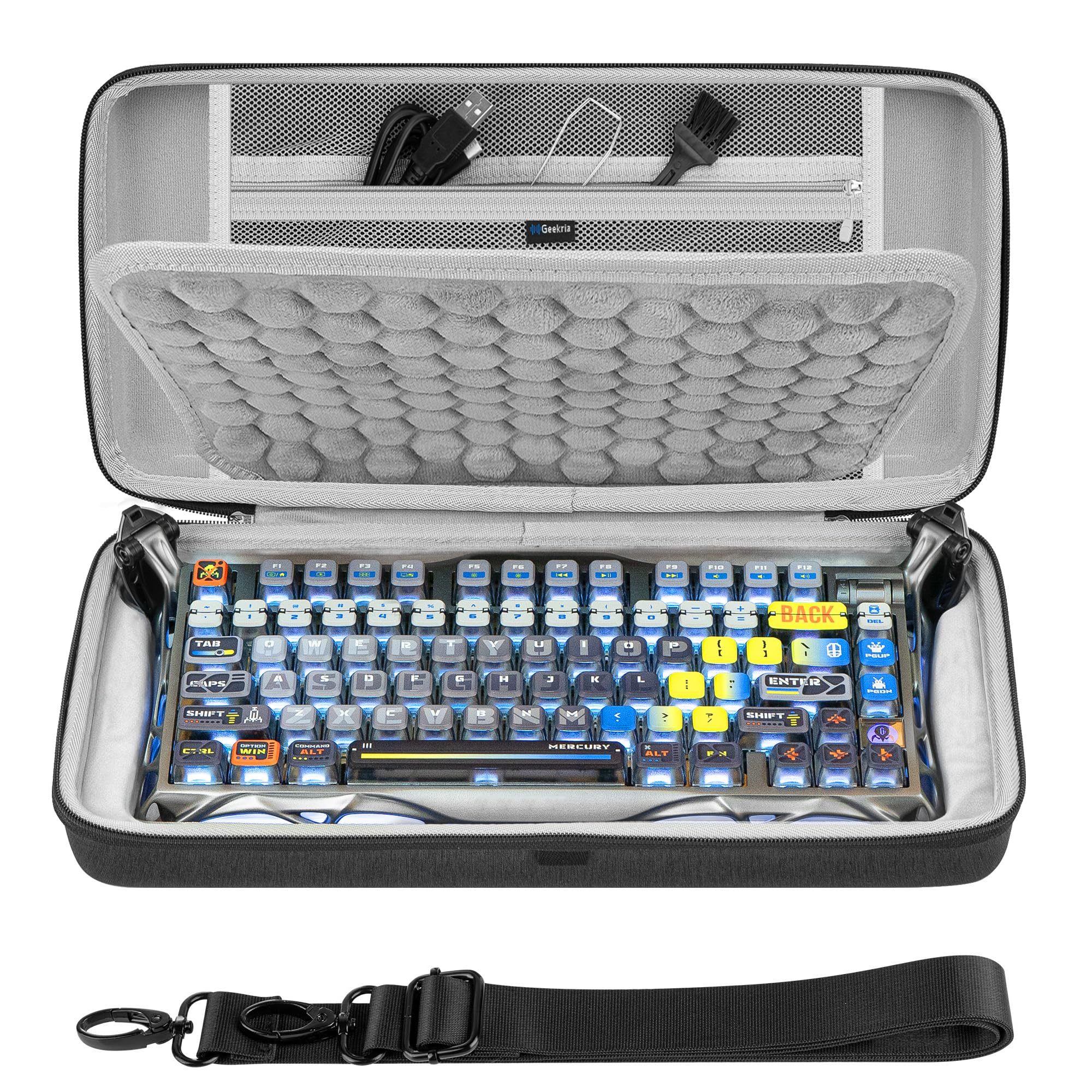 GEEKRIA Tastaturtasche, kompatibel mit GravaStar Mercury K1/ K1 Pro/ K1 Lite/ V75 Pro/ V75 Lite/ V75 HE/ V75 Pro HE, Eva Hartschalen-Reisekoffer-Ersatz (Dunkelgrau)
