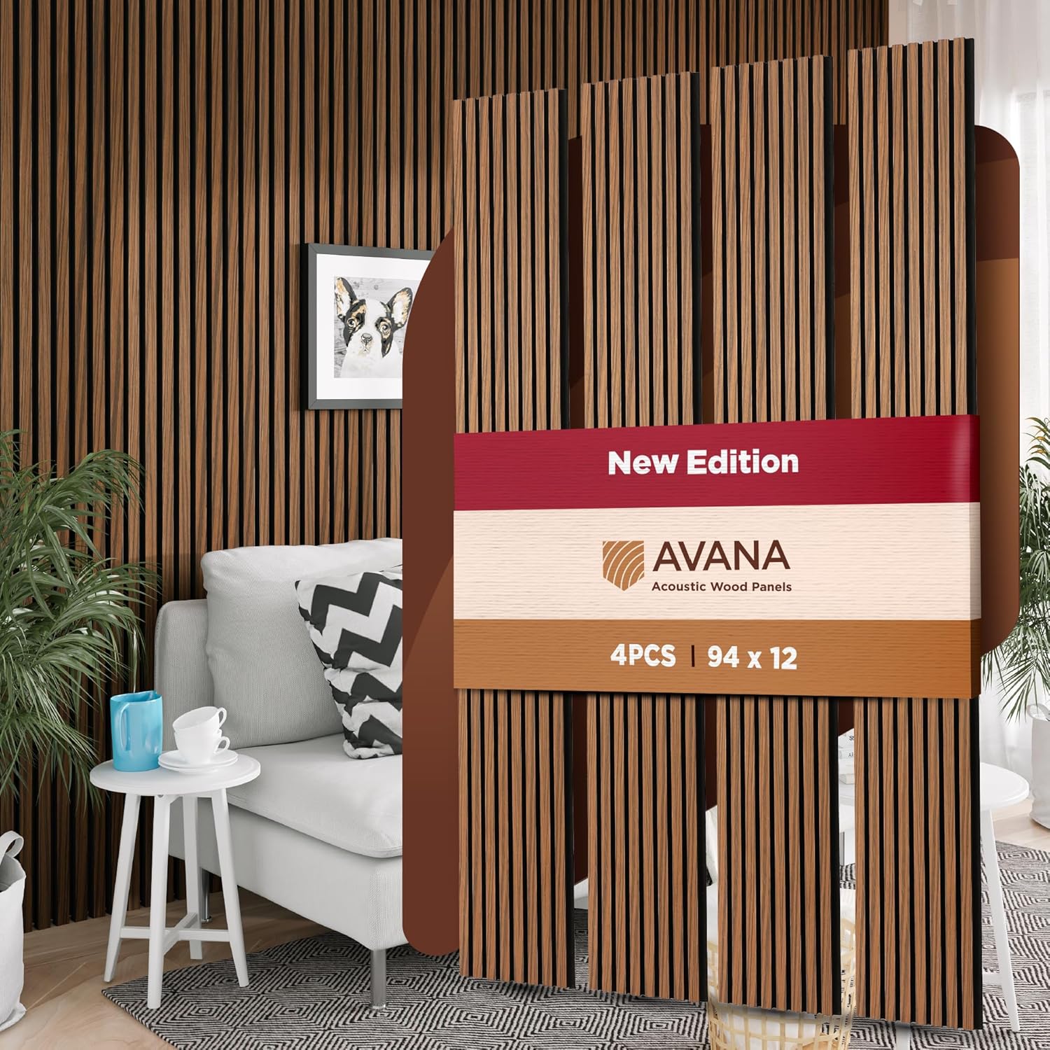 Avana Acoustic Wood Wall Panels – 94.4 x 12.6 Inch Rustic Walnut Acoustic Panels 4 PCs – Wall Panels For Interior Wall Decor For Homes, Offices, Studios – Sturdy and Durable Wood Panels For Wall