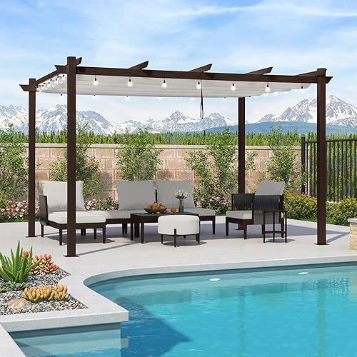 Miniatura 133 de PURPLE LEAF Pérgola de metal retráctil de 10 x 12 pies con toldo y cubierta de sombra para jardín, patio, terraza de playa, cenador, color blanco