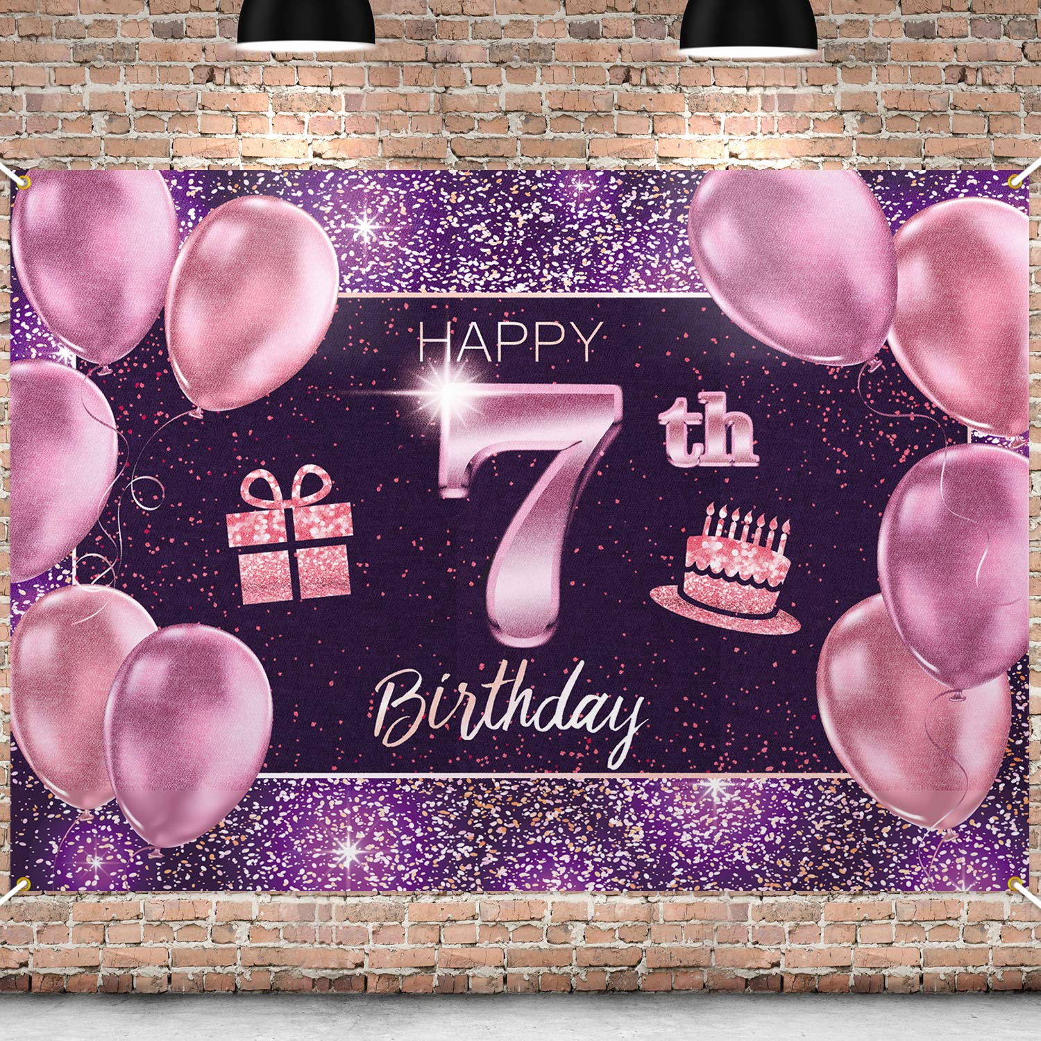 Baner 'Happy 7th Birthday' tło - 7 dekoracje na przyjęcie urodzinowe materiały dla dziewczynki - różowe fioletowe złoto 1,2 x 1,8 m