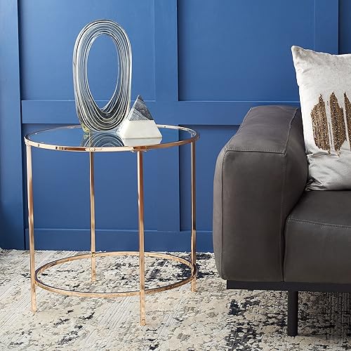 Miniatura 2 de SAFAVIEH Home Collection Kolby - Mesa auxiliar redonda de cristal con marco dorado pulido/cristal transparente