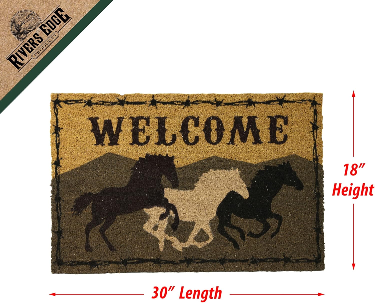 Rivers Edge Products 30" x 18" Coir Door Mat - Fade-Resistant Welcome Mat with Non-Slip Backing - Decorative Indoor Outdoor Rug for Home, Front Porch, Entryway, Patio, Cabin -