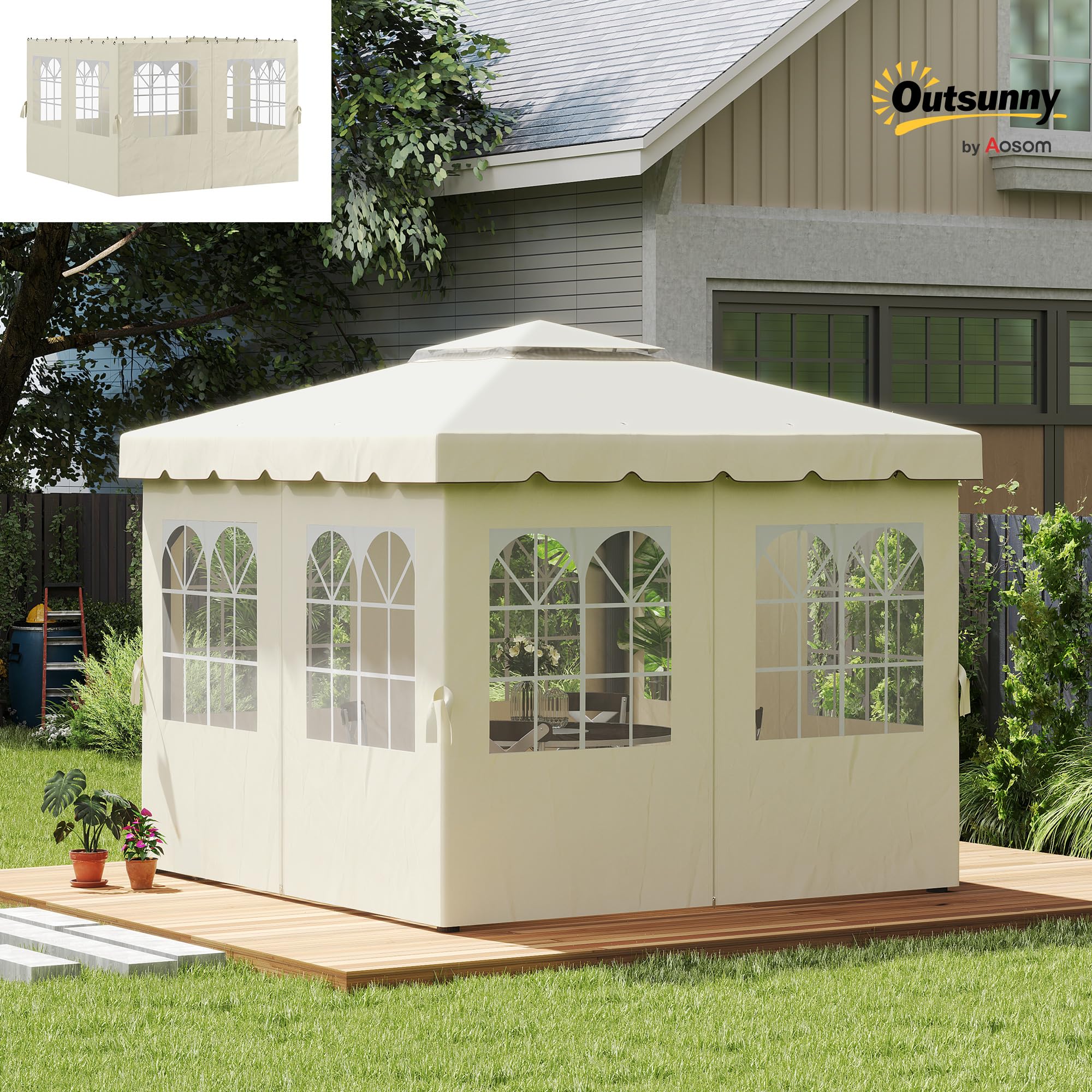 Outsunny Mur Latéral 4 Pièces pour Pavillon 3x3m 302x205cm Blanc Crème