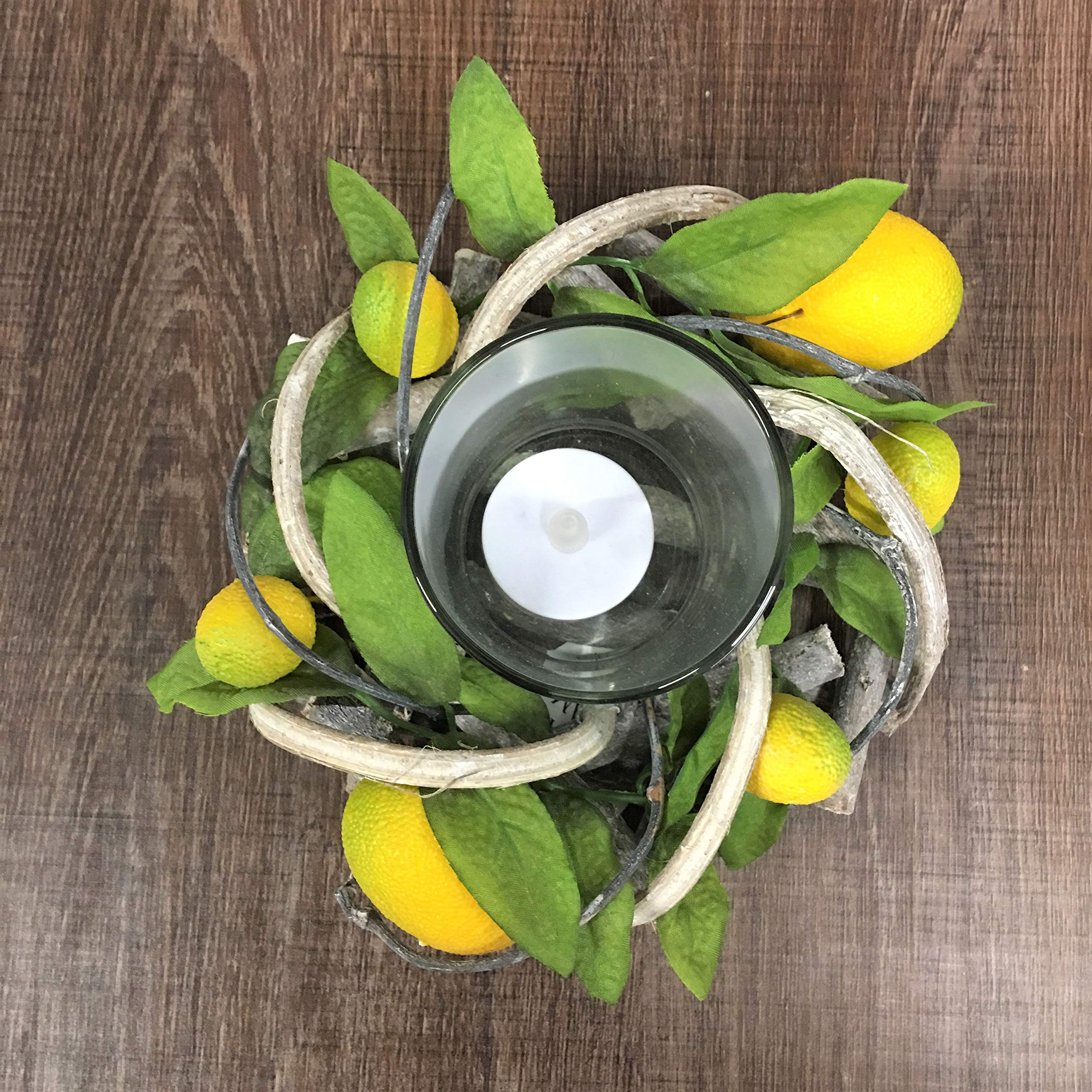 Tutti Decor Mediterranean Twigs and Leaves Lemons Tea Light Candle Holder Summer 12 x 17cm