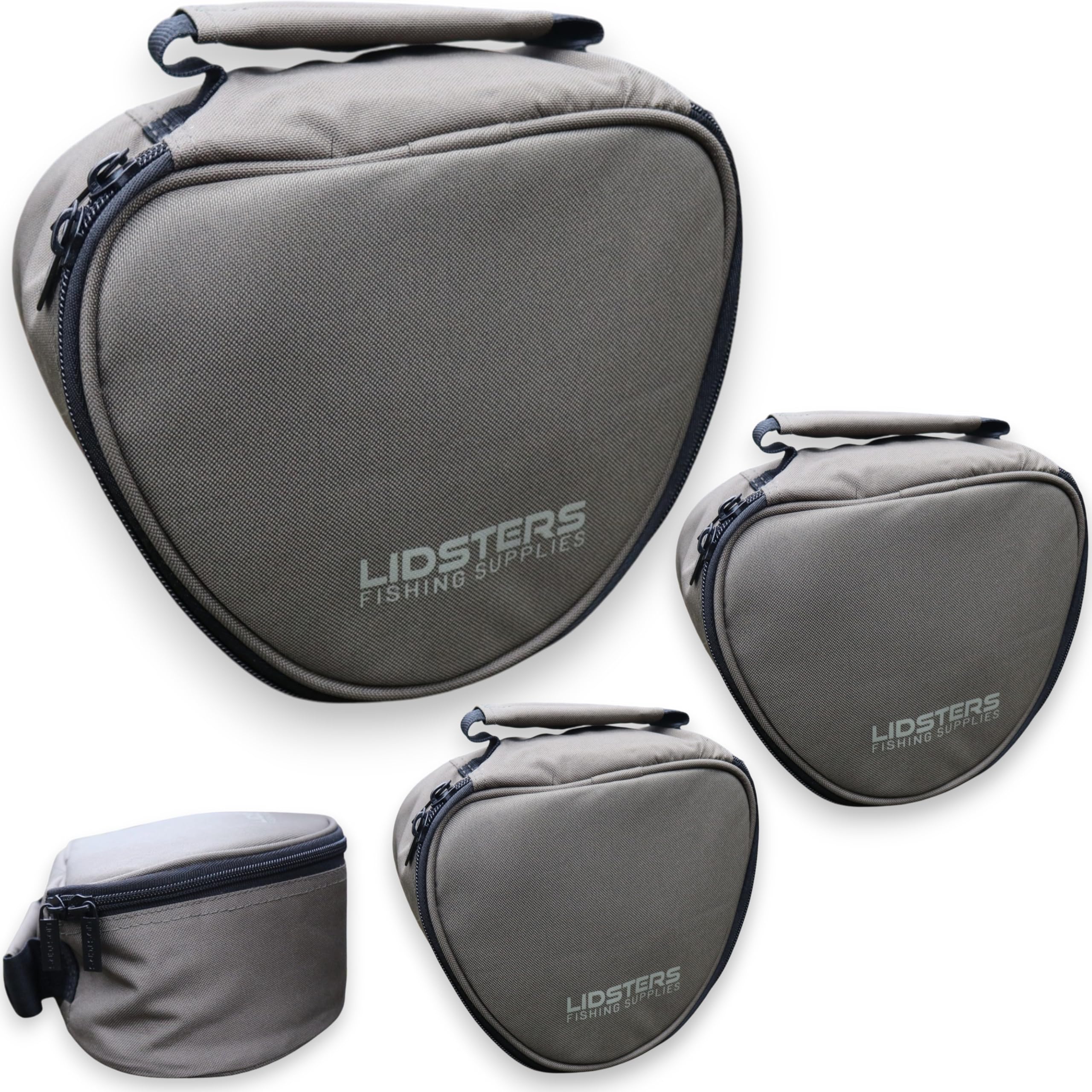 3 Lidsters Deluxe Padded Green Reel Cases Bag for Carp Coarse Pike Fishing Reels Tackle