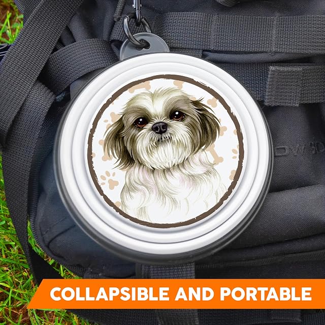 Foto 2 de 8 de Shih TZU - Cuenco plegable portátil con mosquetón para llevar de viaje, cuenco para mascotas, práctico y único