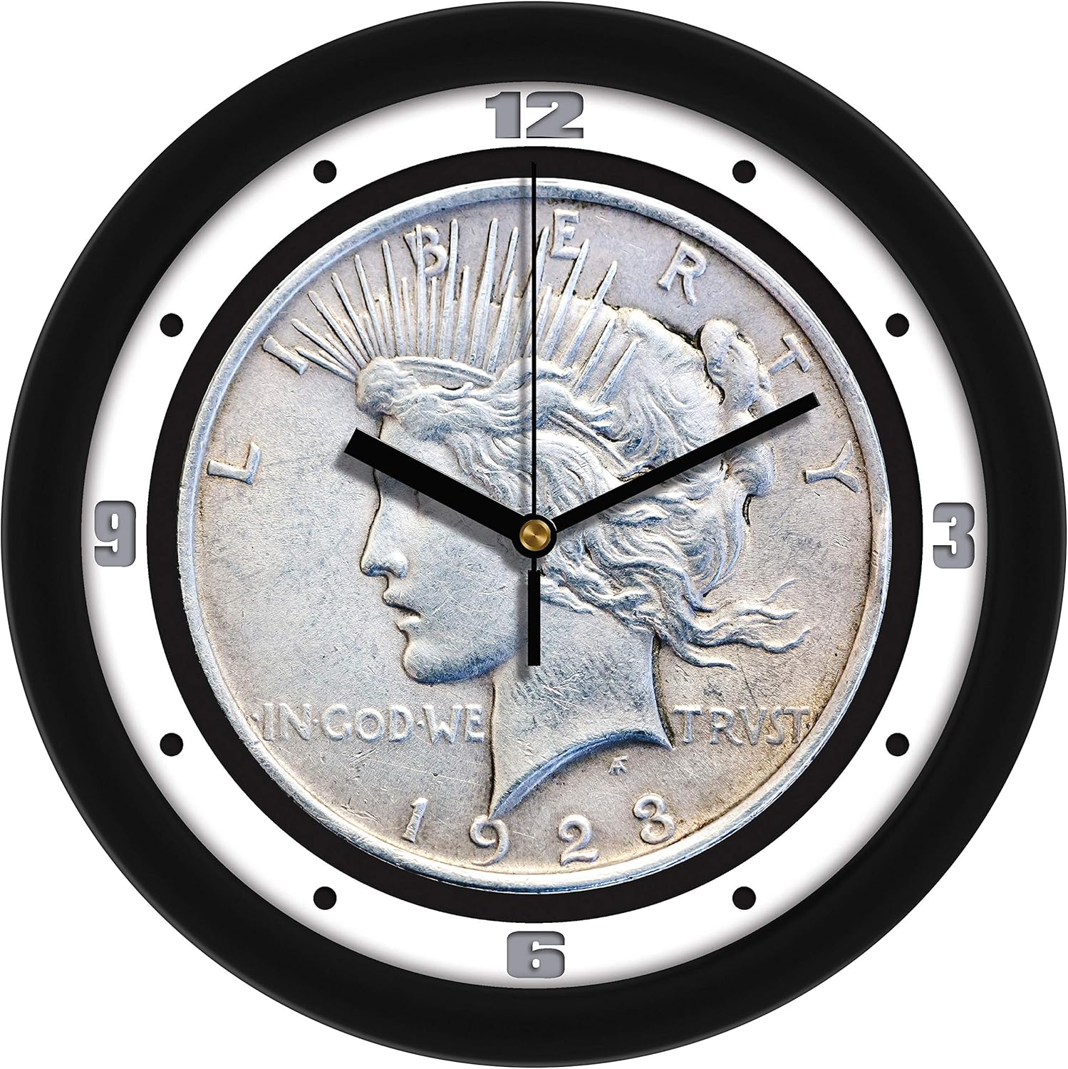 SunTime 1928 Silver Peace Dollar Coin Collectors Wall Clock