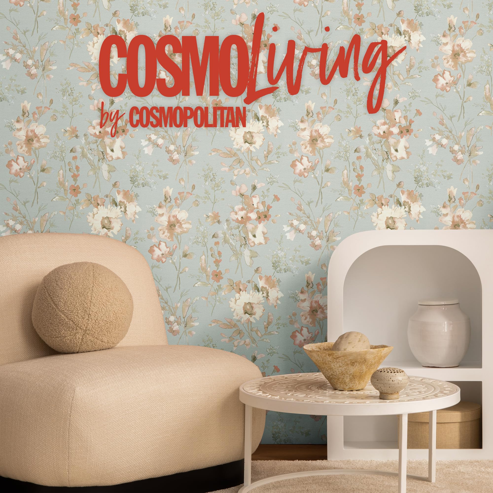 Livingwalls carta da parati TNT con motivo floreale in blu, grigio e rosa – Carta da parati floreale romantica 10,05 m x 0,53 m di COSMOPOLITAN – 790616