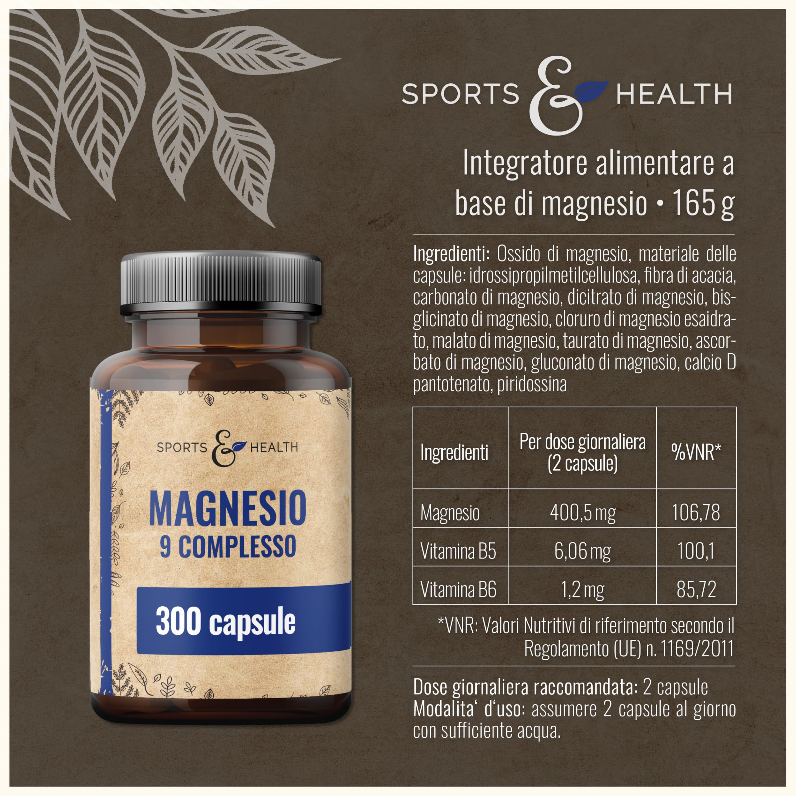 Magnesio Complex Alta Dosi 400mg - [300x Capsule - 9 Composti ] – Magnesio Alta Dosi Capsule – Completo Vitamina B –, Bisglicinato