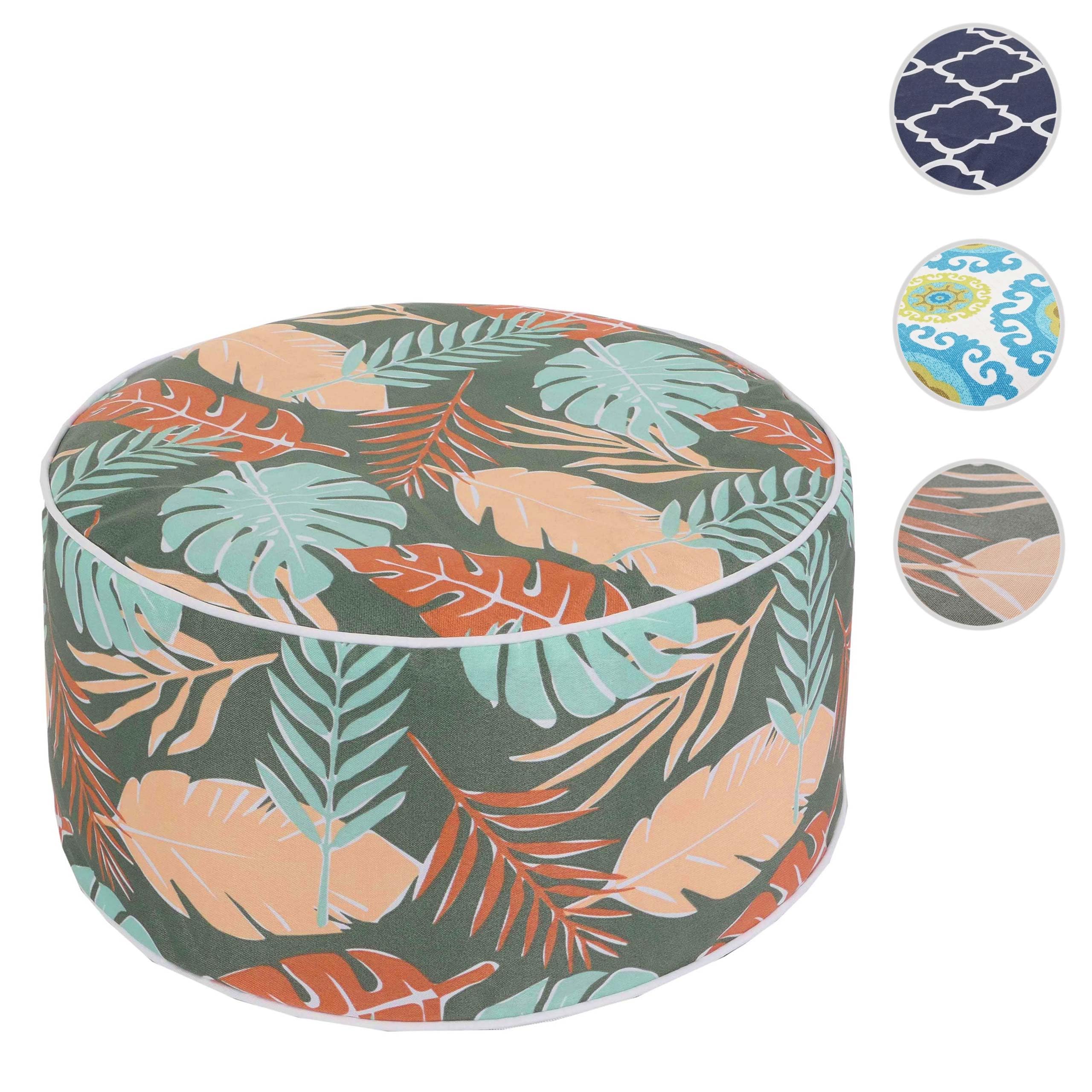 Mendler Pouf poggiapiedi Gonfiabile Interno Esterno HWC-G31 Spun Poly 55x55x29cm Foglie